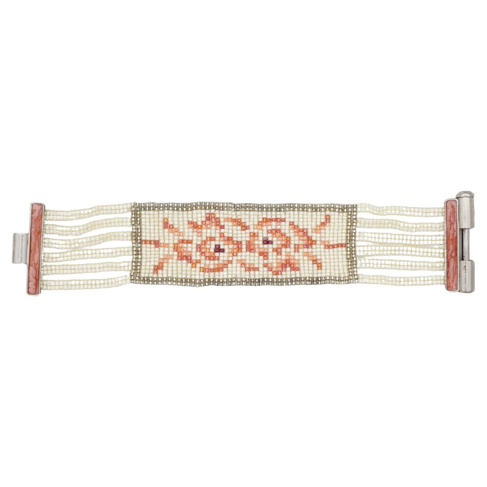 Christian Dior by John Galliano Masai 1997 Beads White Dusty Rose Red Pink Flower Camellia Link Six 6 Layers Strands Openwork Interlink Bracelet, Silver Plated

Very excellent condition. Very rare to find. 100% Genuine. Marked at closure. 

Size: