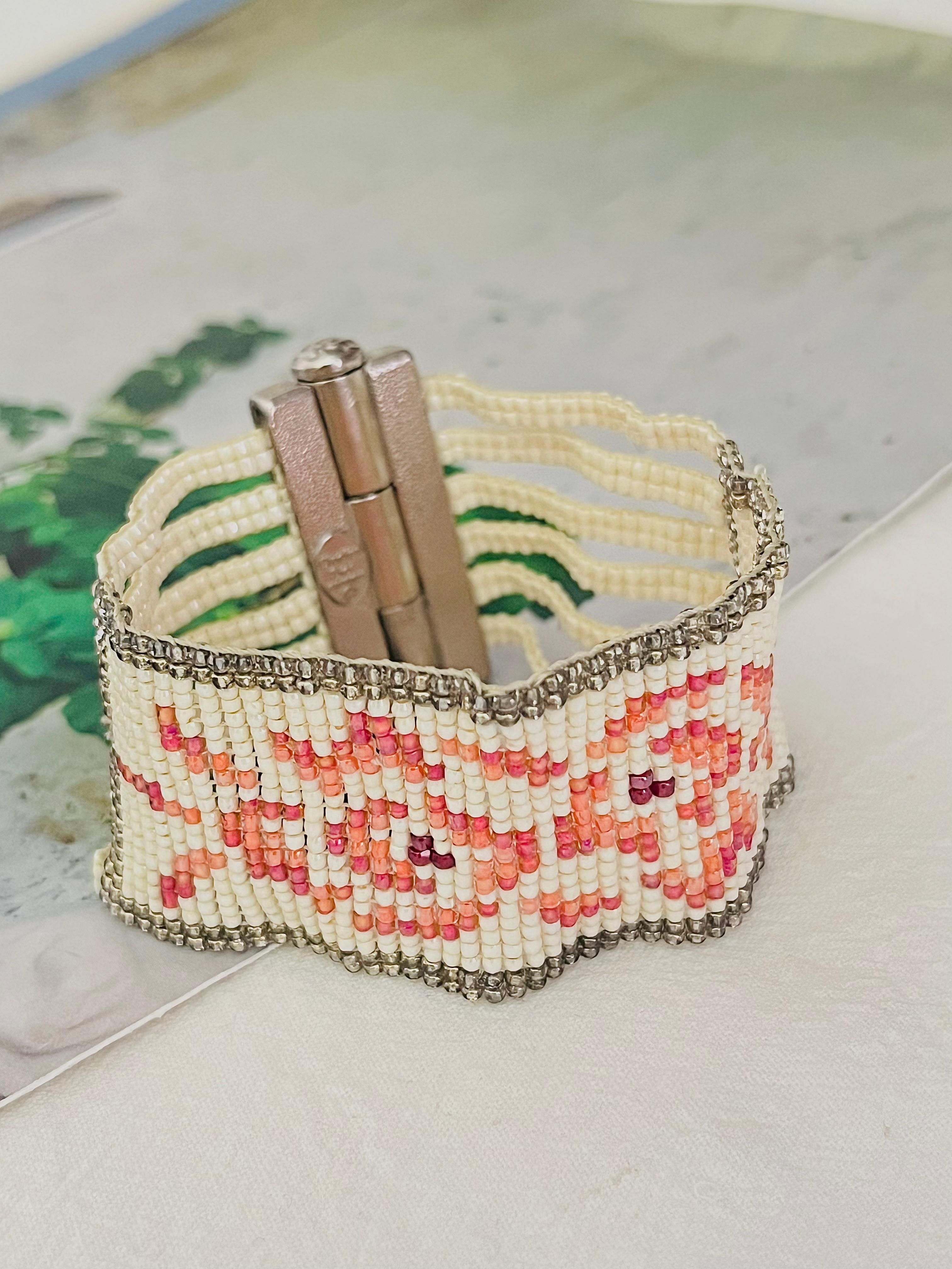 Art Deco Christian Dior by John Galliano Masai 1997 Beads White Red Pink Flower Bracelet For Sale