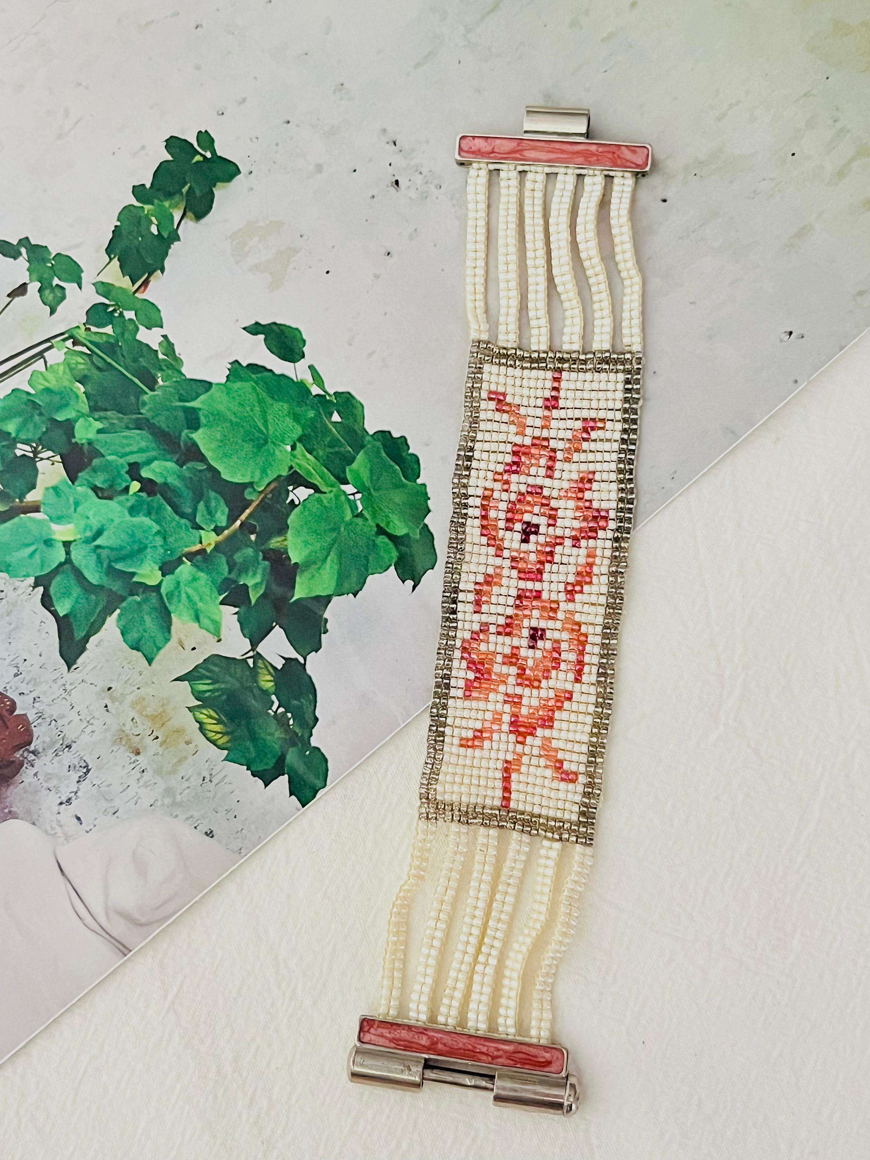 Women's or Men's Christian Dior by John Galliano Masai 1997 Beads White Red Pink Flower Bracelet For Sale