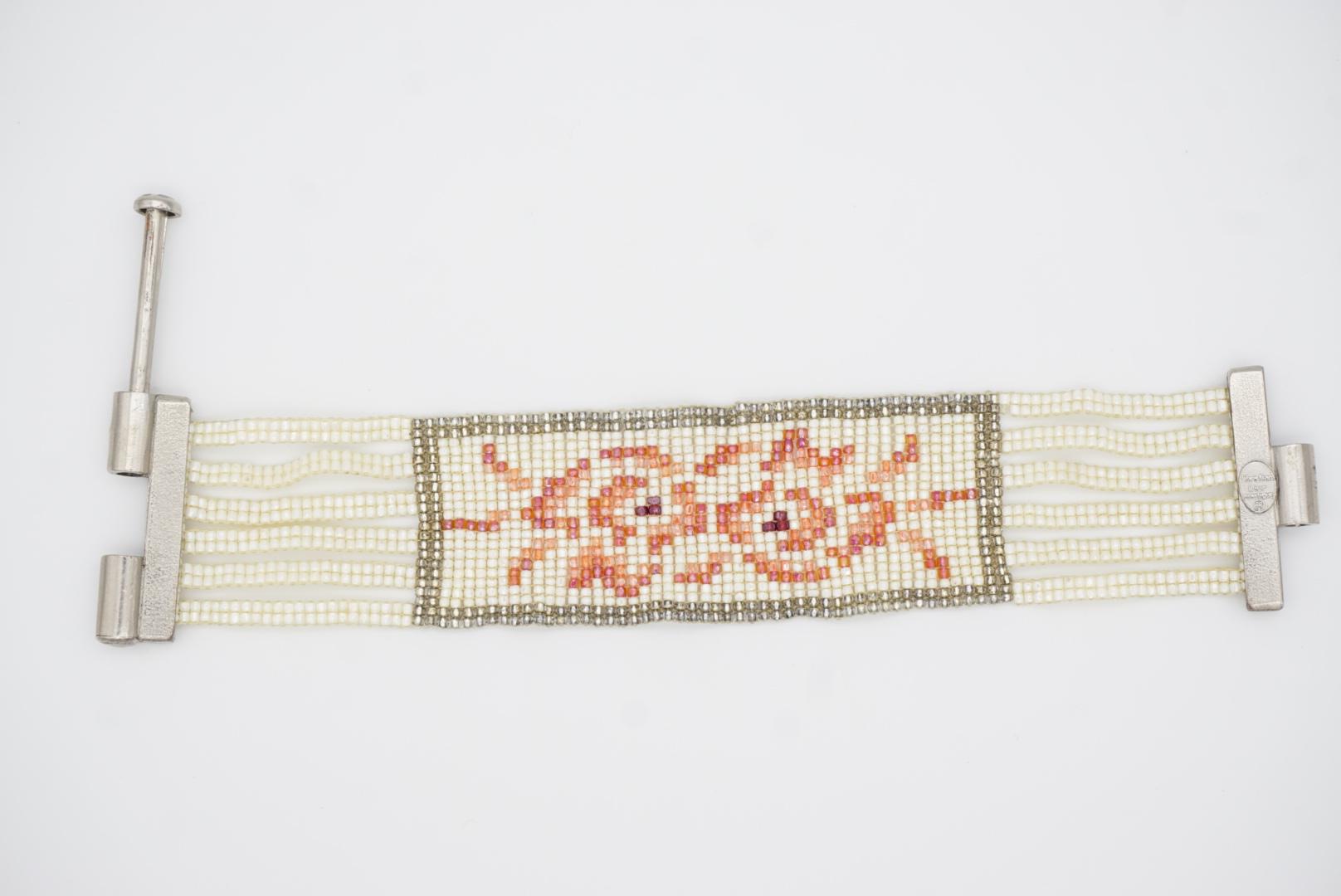 Christian Dior by John Galliano Masai 1997 Beads White Red Pink Flower Bracelet For Sale 4