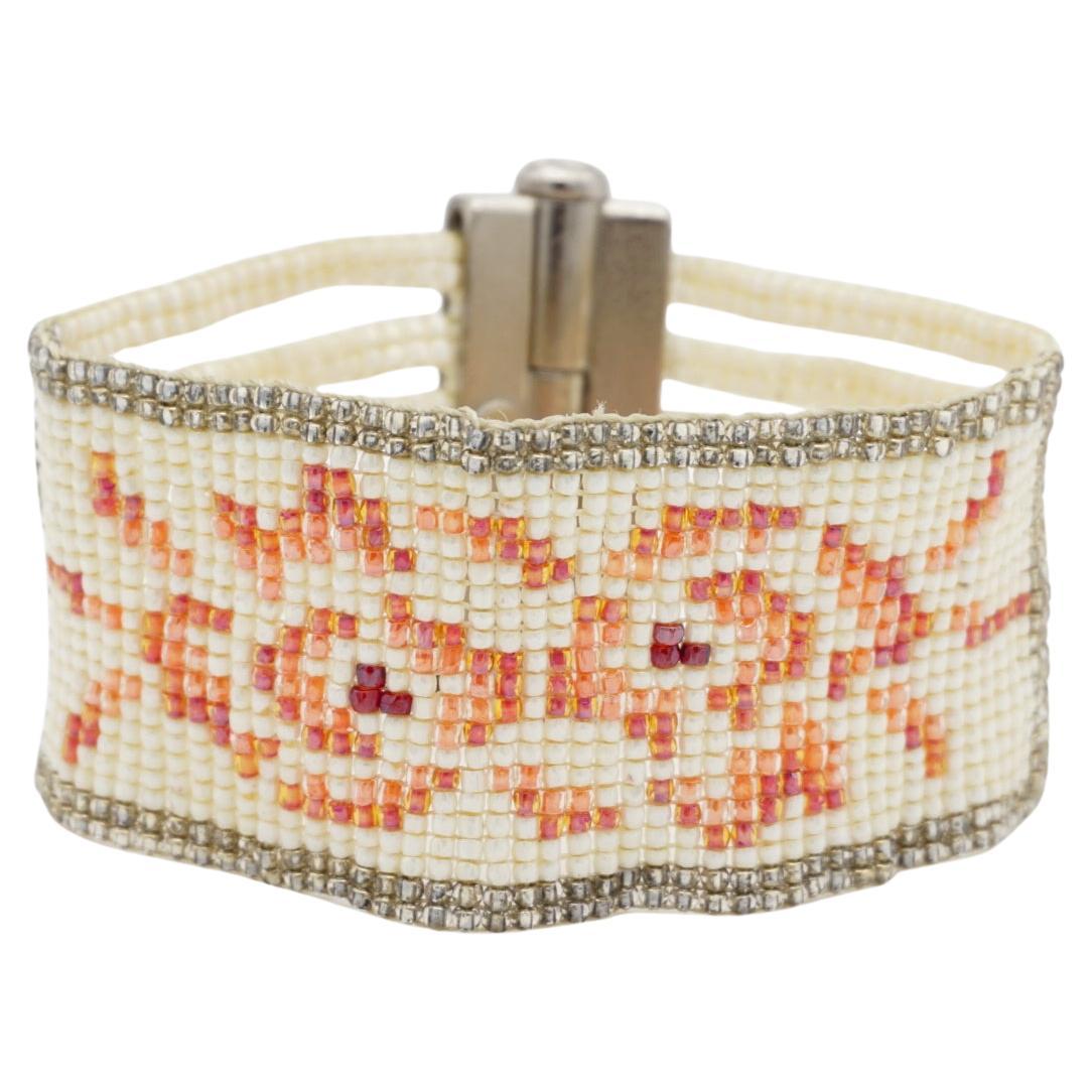 Christian Dior by John Galliano Masai 1997 Beads White Red Pink Flower Bracelet For Sale