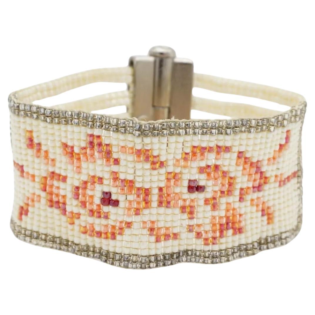 Christian Dior by John Galliano Masai 1997 Beads White Red Pink Flower Bracelet For Sale