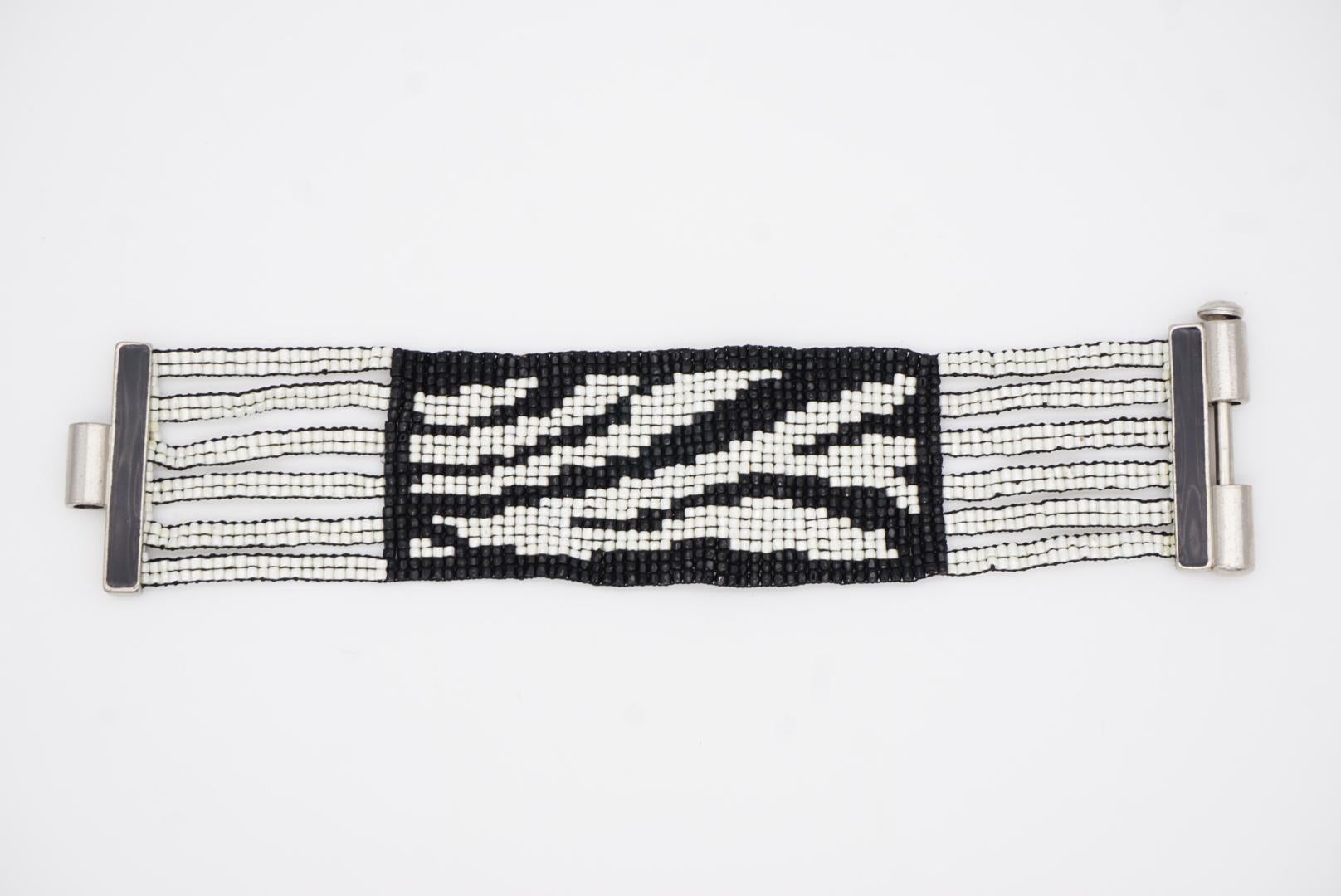 Christian Dior by John Galliano Masai 1997 Micro Bead Black White Link Bracelet For Sale 5