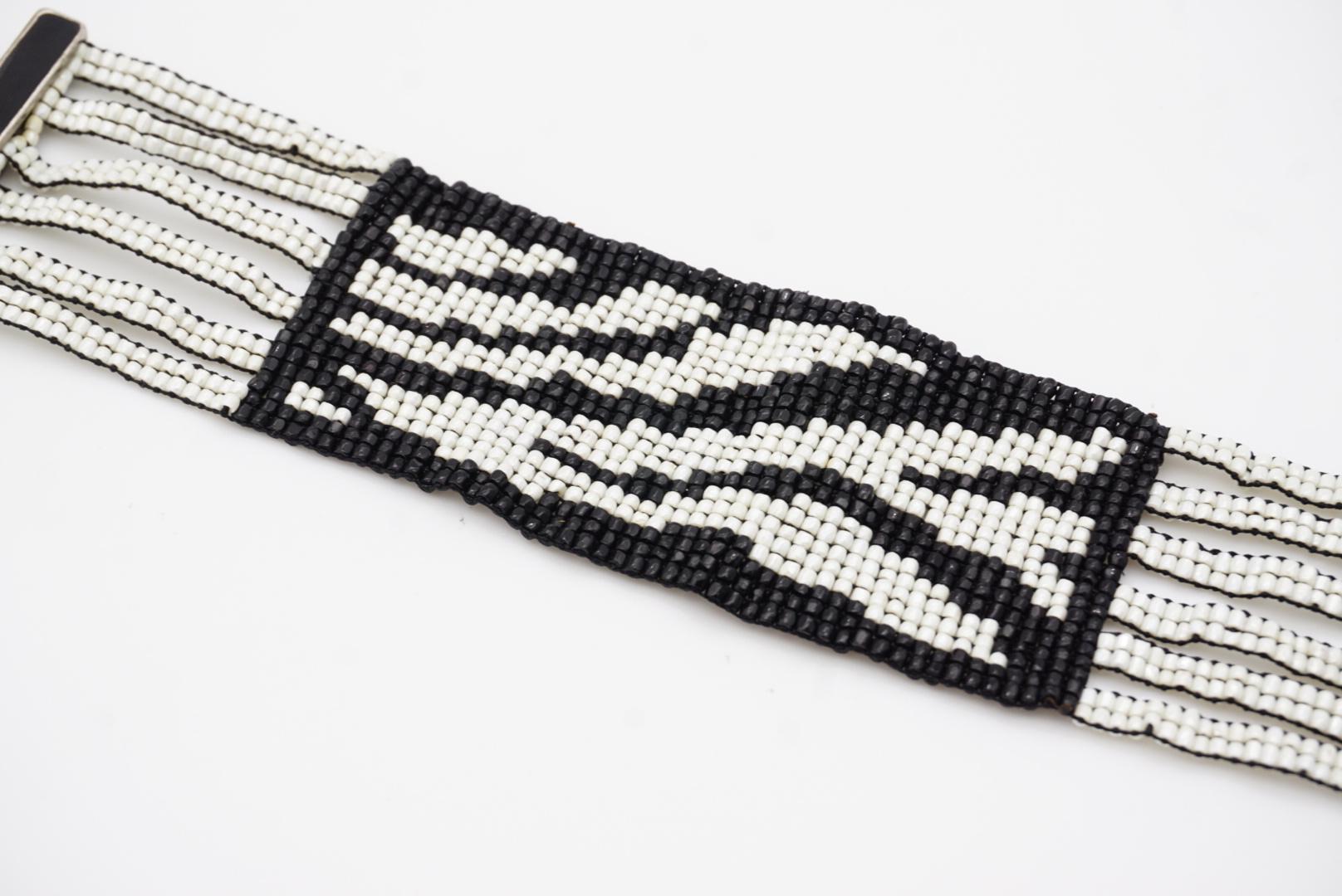 Christian Dior by John Galliano Masai 1997 Micro Bead Black White Link Bracelet For Sale 6