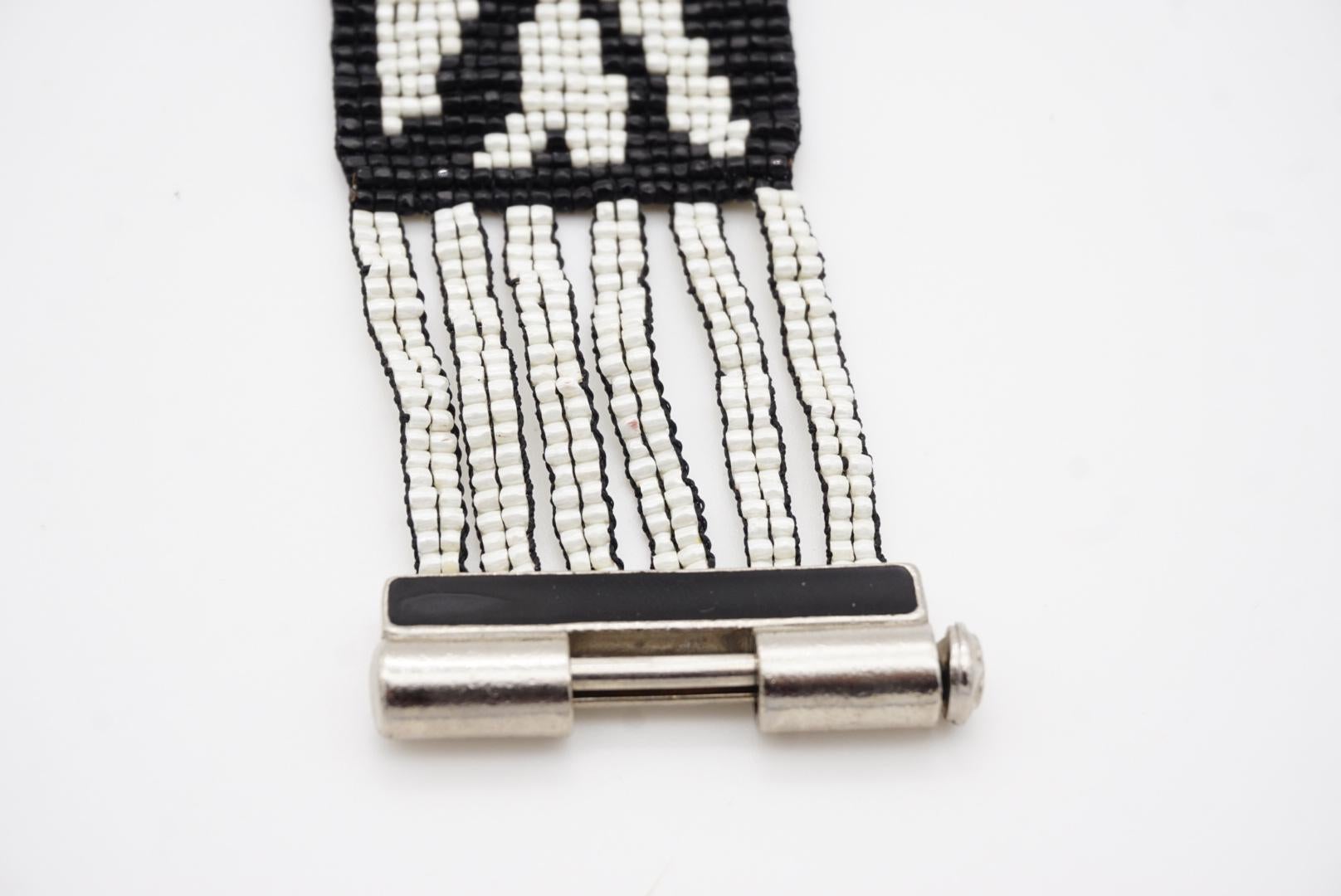 Christian Dior by John Galliano Masai 1997 Micro Bead Black White Link Bracelet For Sale 7