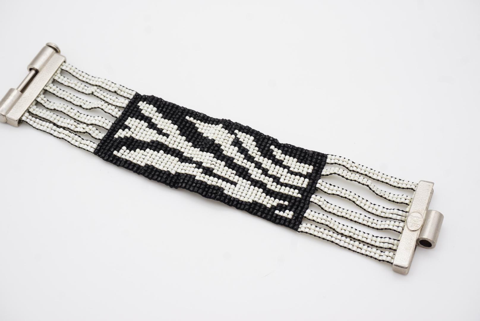 Christian Dior by John Galliano Masai 1997 Micro Bead Black White Link Bracelet For Sale 8