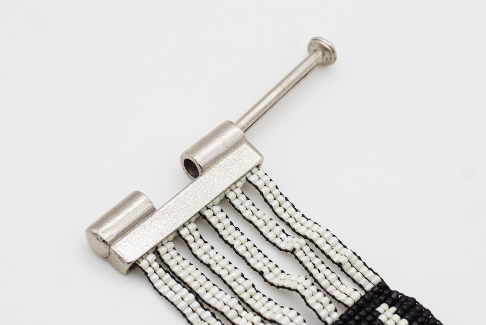 Christian Dior by John Galliano Masai 1997 Micro Bead Black White Link Bracelet For Sale 10
