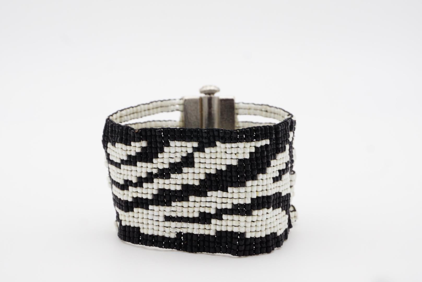 Christian Dior by John Galliano Masai 1997 Micro Bead Black White Link Bracelet For Sale 11