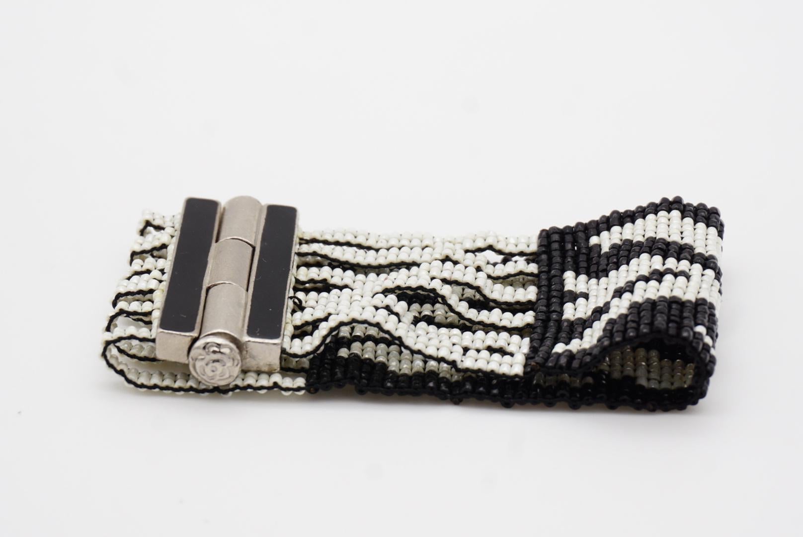 Christian Dior by John Galliano Masai 1997 Micro Bead Black White Link Bracelet For Sale 12
