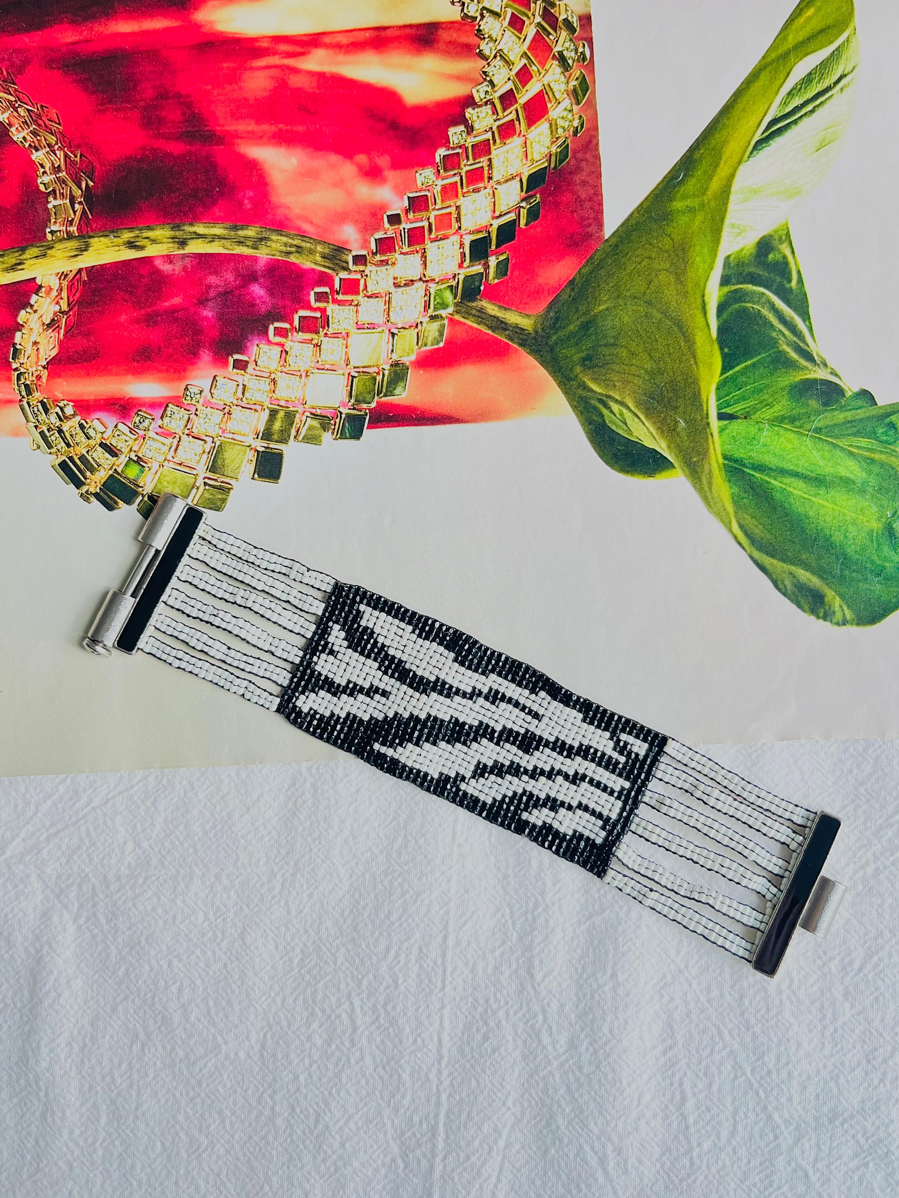 Modernist Christian Dior by John Galliano Masai 1997 Micro Bead Black White Link Bracelet For Sale