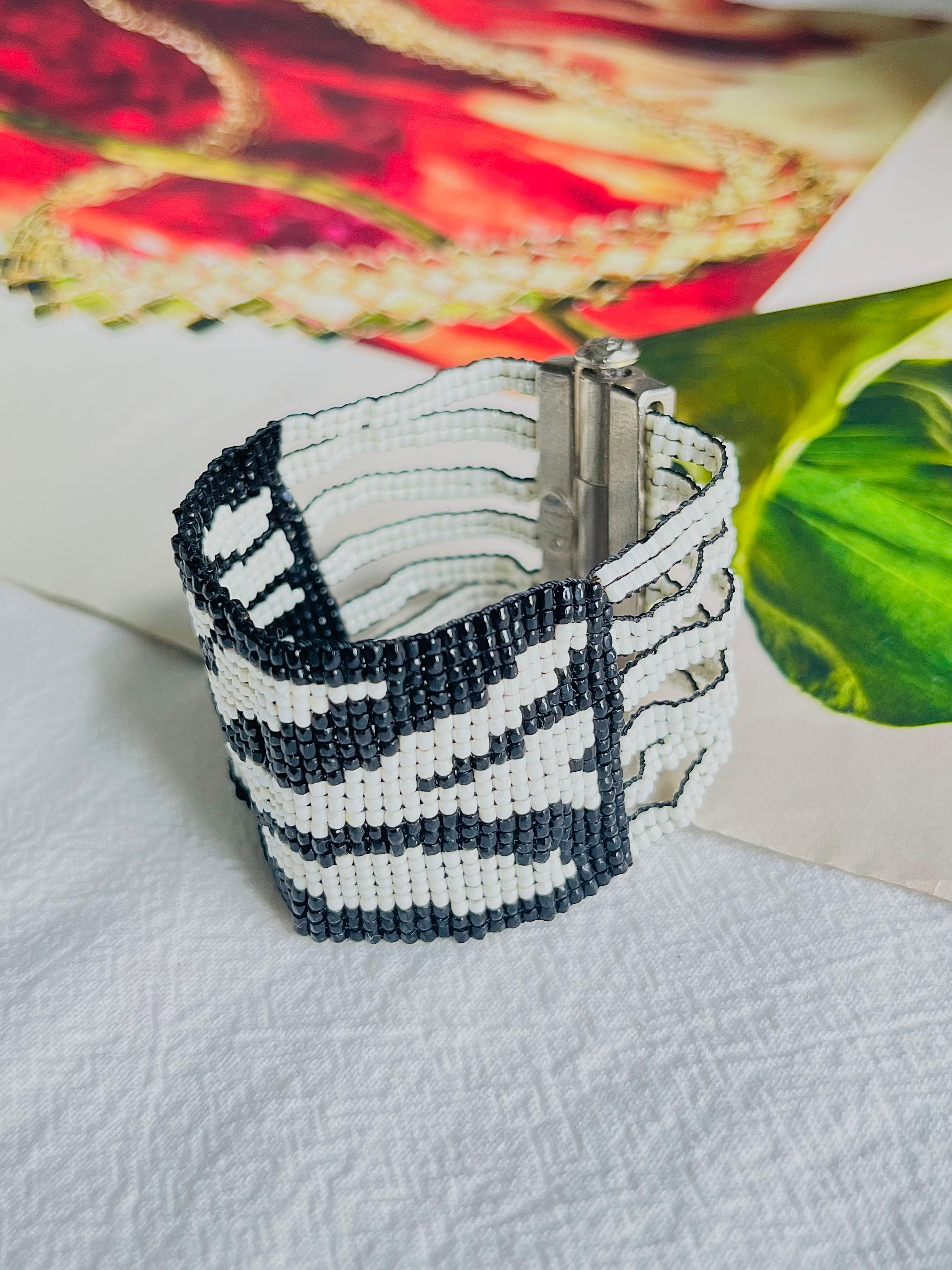 Christian Dior by John Galliano Masai 1997 Micro Bead Black White Link Bracelet In Excellent Condition In Wokingham, England