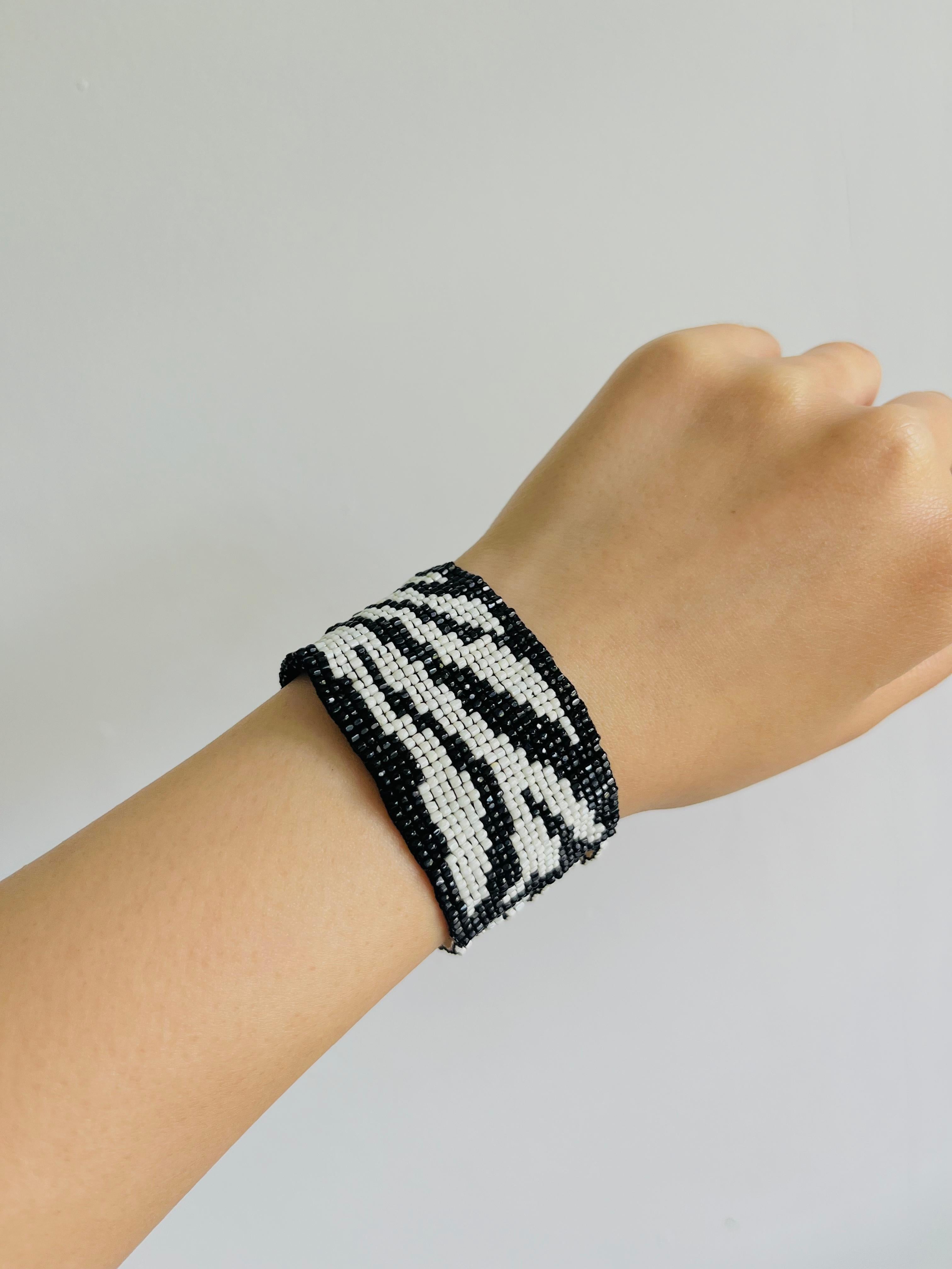 Christian Dior by John Galliano Masai 1997 Micro Bead Black White Link Bracelet For Sale 1