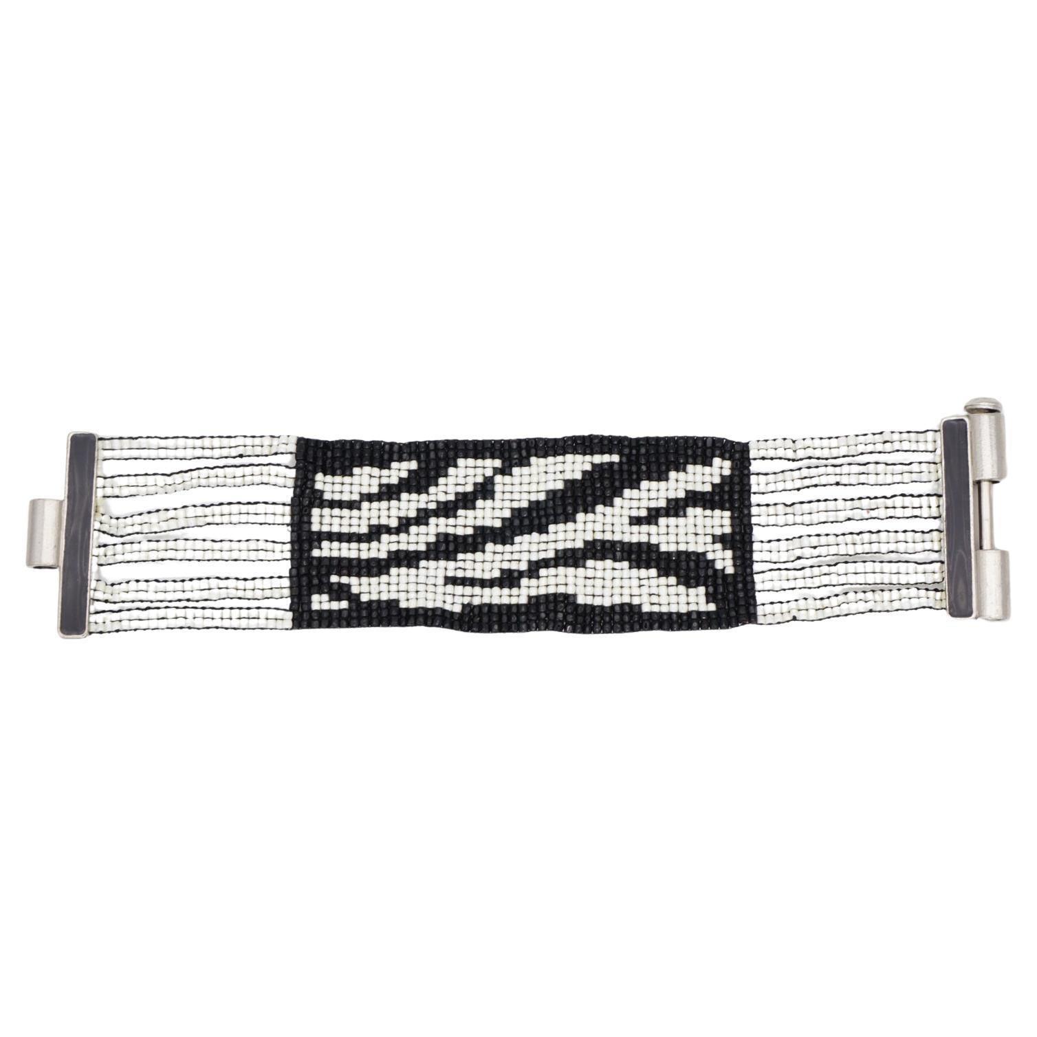 Christian Dior by John Galliano Masai 1997 Micro Bead Black White Link Bracelet For Sale