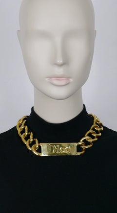 CHRISTIAN DIOR by JOHN GALLIANO Massive Gold Tone ID Tag Chain Necklace, 2000