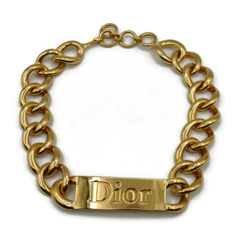 CHRISTIAN DIOR by JOHN GALLIANO Massive Gold Tone ID Tag Chain Necklace