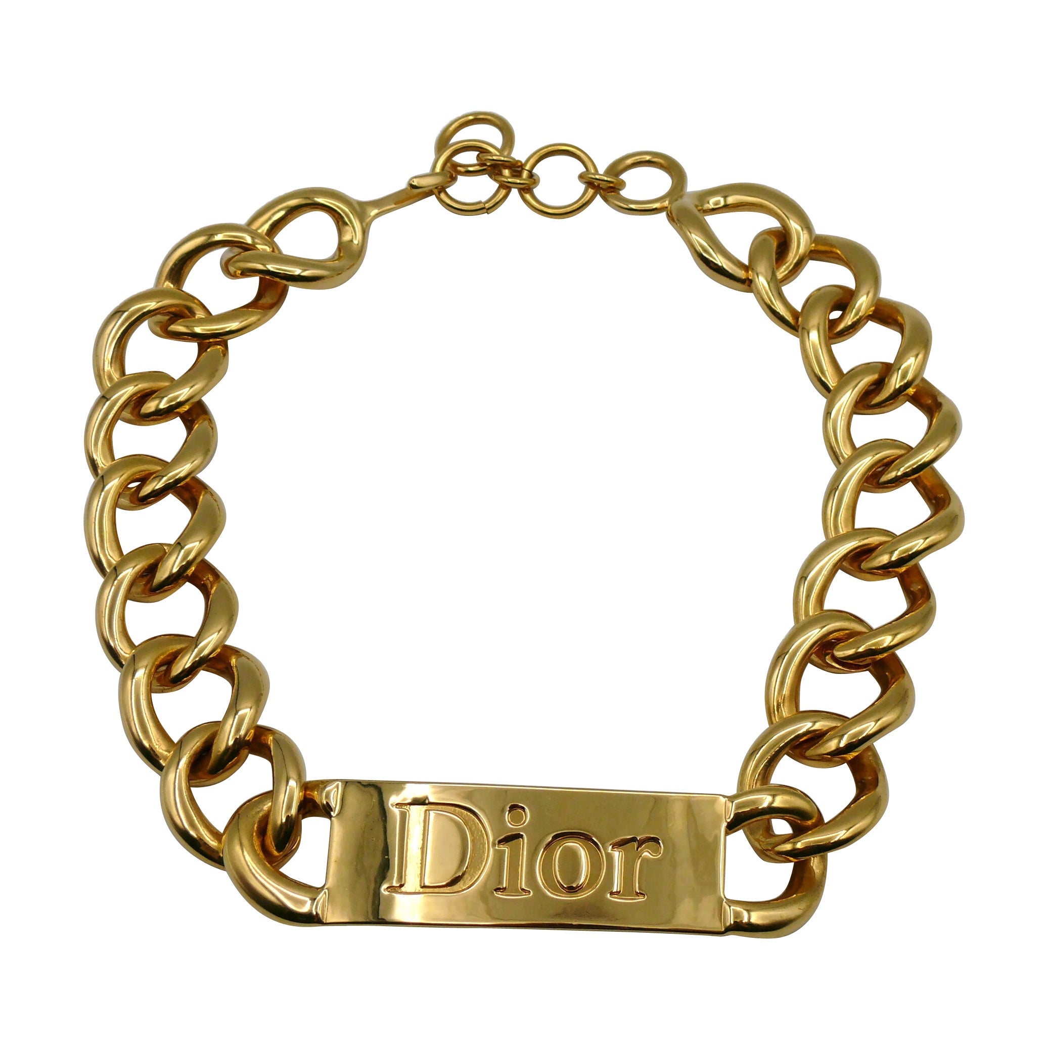 CHRISTIAN DIOR by JOHN GALLIANO Collar de cadena con etiqueta de identificación masiva en tono dorado, 2000