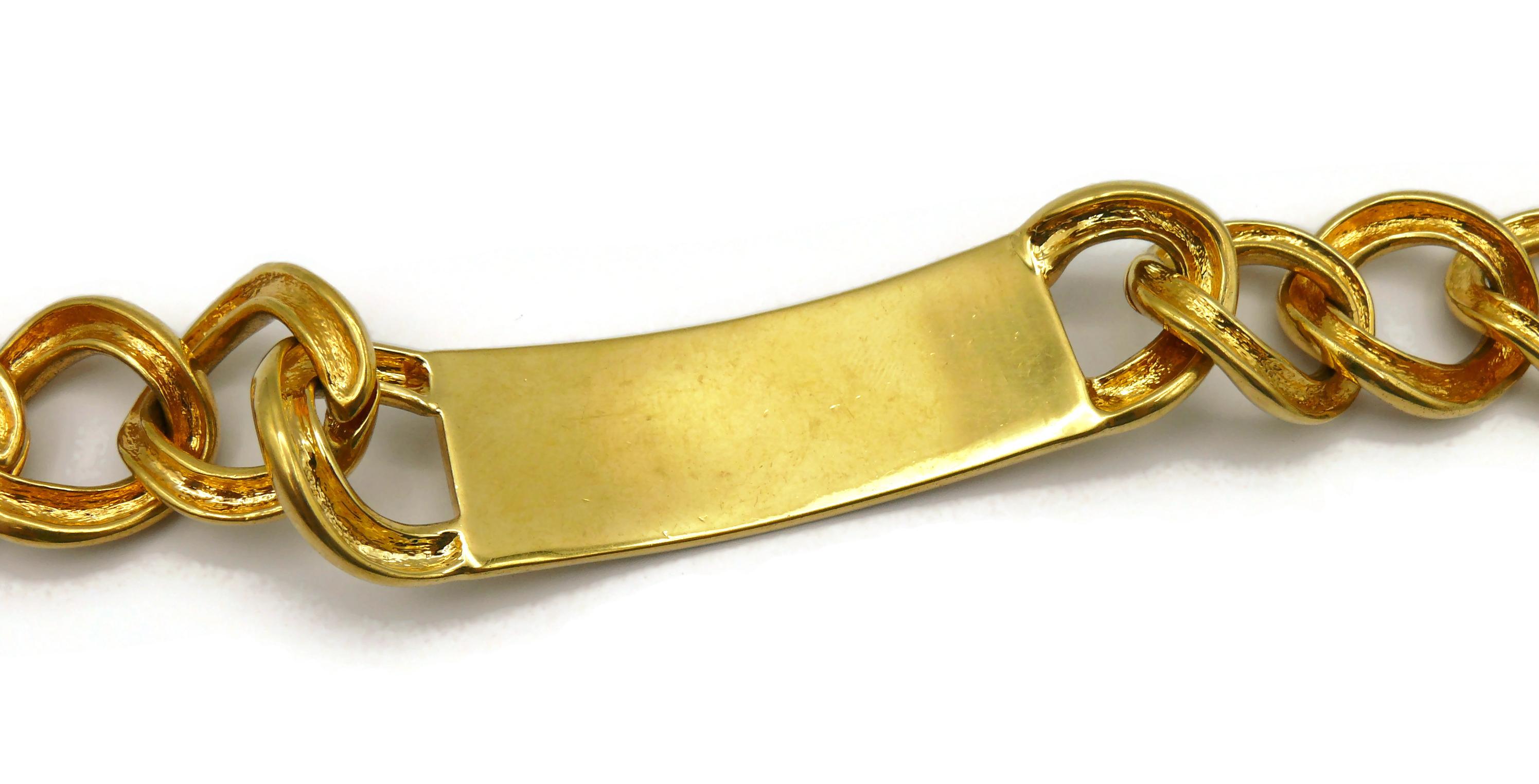 Collana CHRISTIAN DIOR by JOHN GALLIANO Massive Gold Tone ID Tag Curb Runway in vendita 12