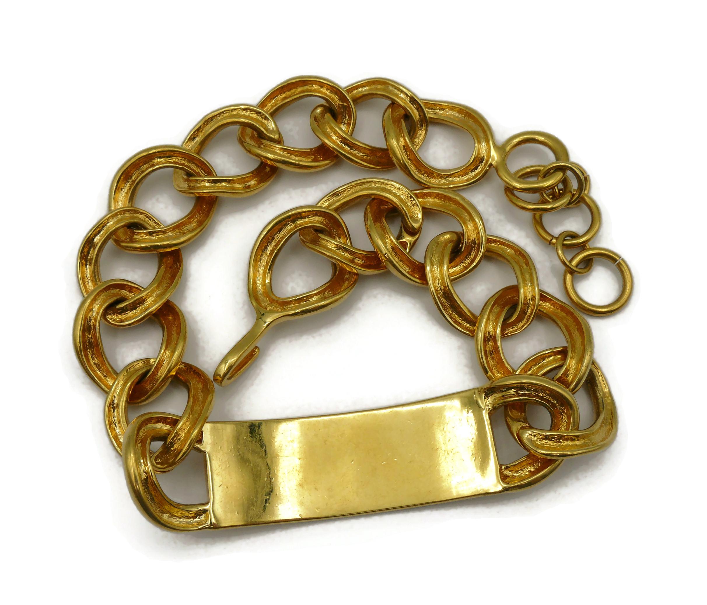 CHRISTIAN DIOR by JOHN GALLIANO Massive Gold Tone ID Tag Curb Runway Necklace For Sale 15