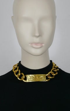 CHRISTIAN DIOR by JOHN GALLIANO Massive Gold Tone ID Tag Curb Runway Necklace