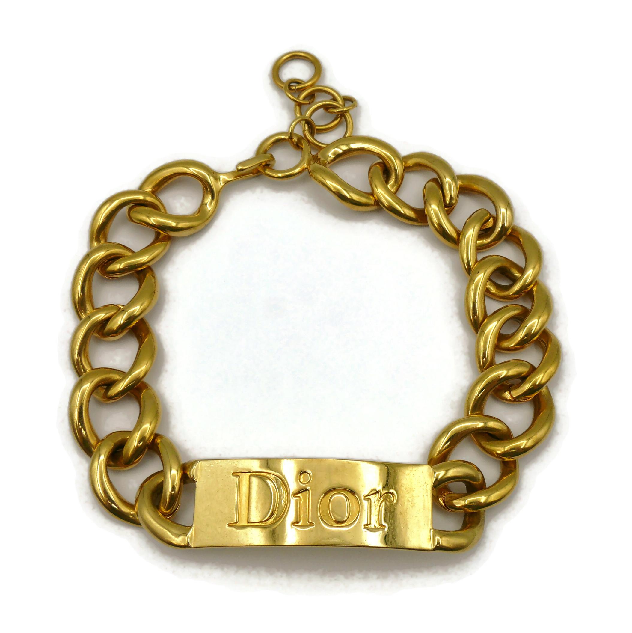 Women's CHRISTIAN DIOR by JOHN GALLIANO Massive Gold Tone ID Tag Curb Runway Necklace For Sale