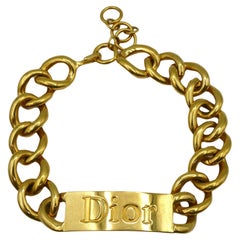 CHRISTIAN DIOR by JOHN GALLIANO Massive Gold Tone ID Tag Curb Runway Necklace