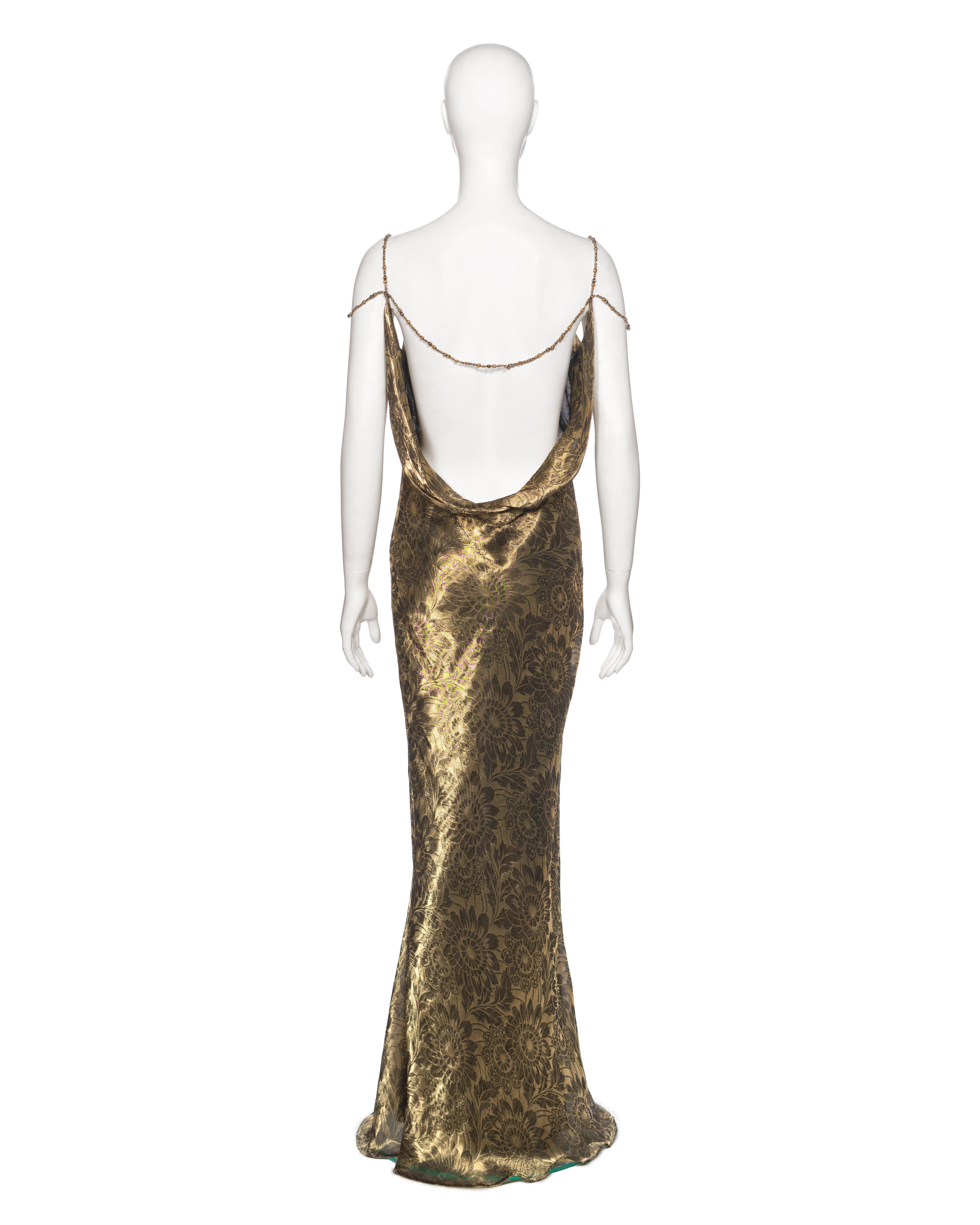 Women's Christian Dior by John Galliano Metallic Antique Gold Evening Dress, FW 1998 For Sale