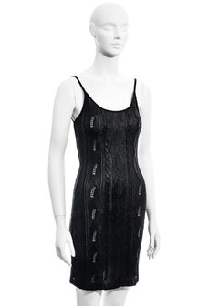 Christian Dior by John Galliano metallic black crochet knit slip dress, ss 1998