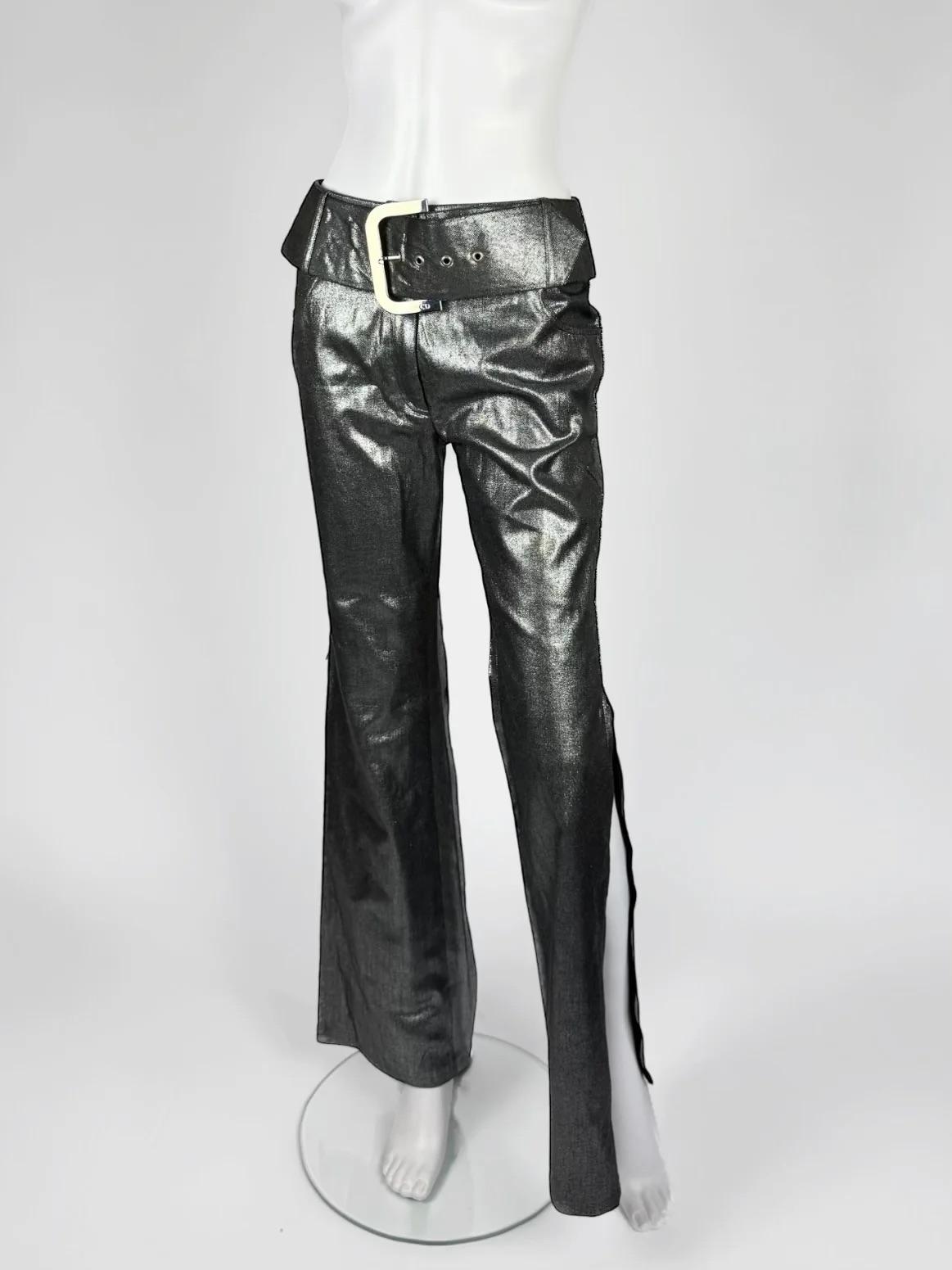 Christian Dior for John Galliano Metallische Schnallenhosen, FW 2001 (Schwarz) im Angebot