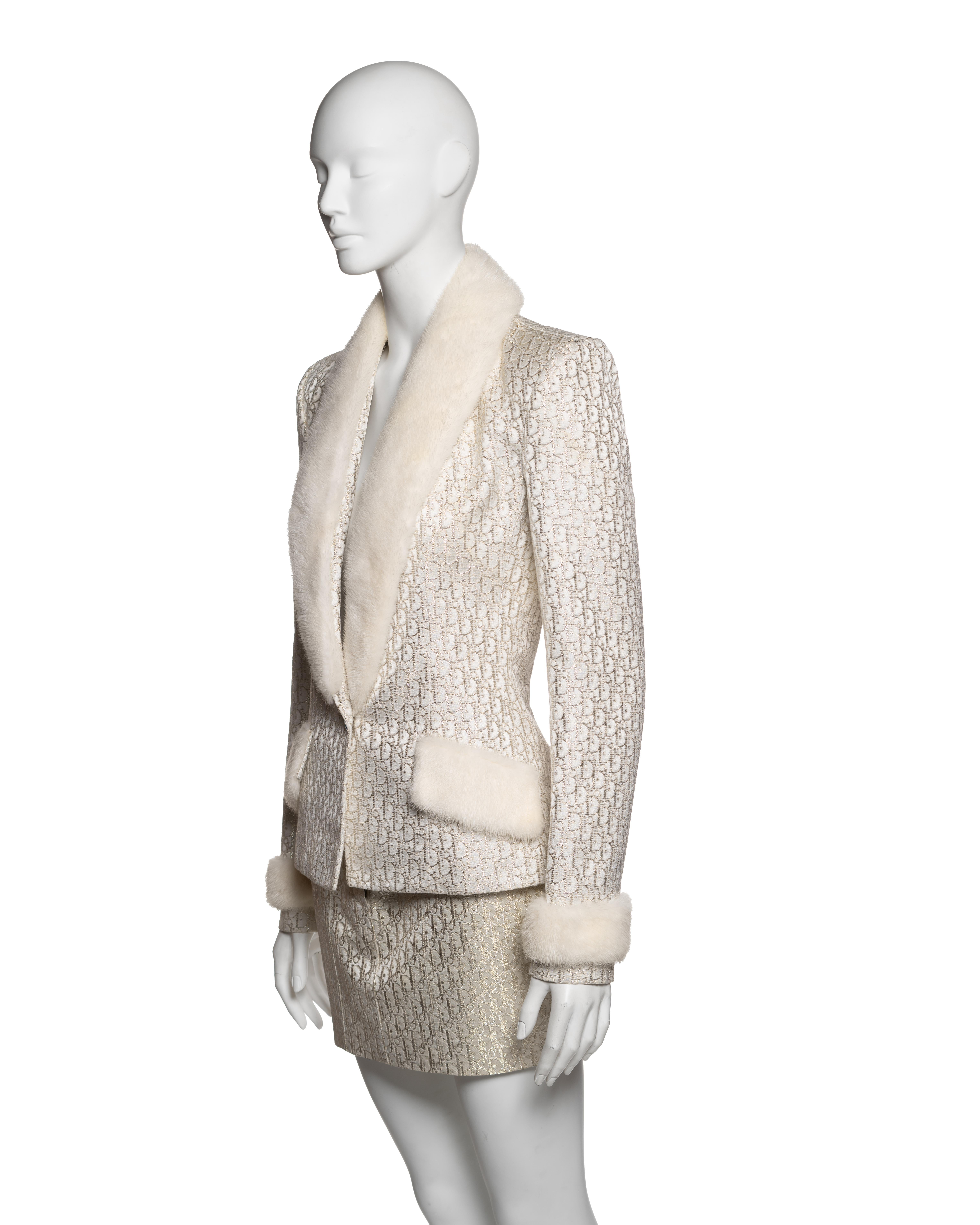 Christian Dior by John Galliano Metallic Monogram Mink-Trimmed Suit, FW 2004 For Sale 5