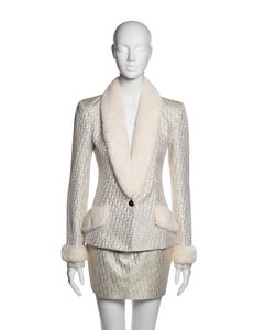 Christian Dior by John Galliano Metallic Monogram Mink-Trimmed Suit, FW 2004