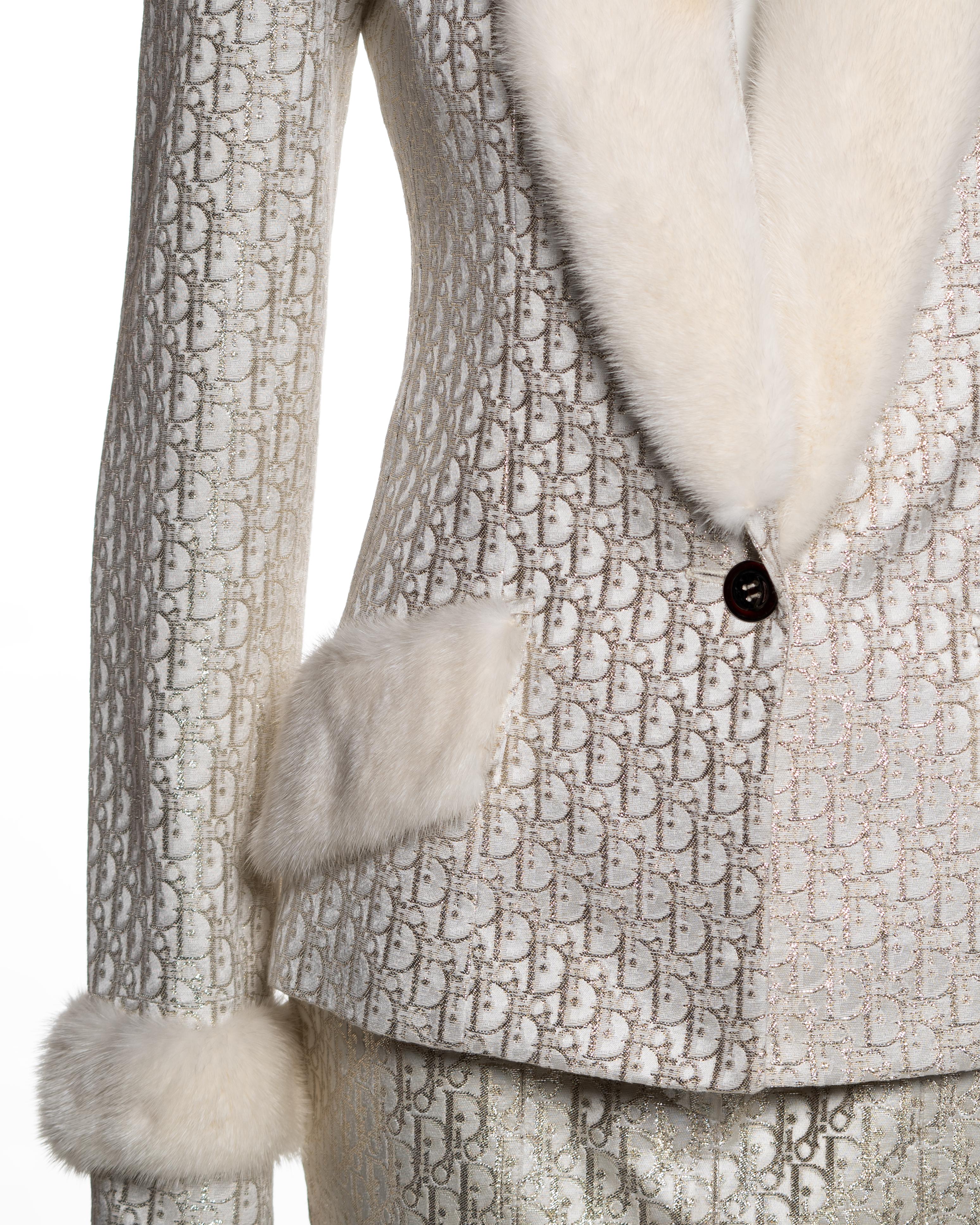 Christian Dior by John Galliano Metallic Monogram Mink-Trimmed Suit, FW 2004 In Excellent Condition For Sale In London, GB