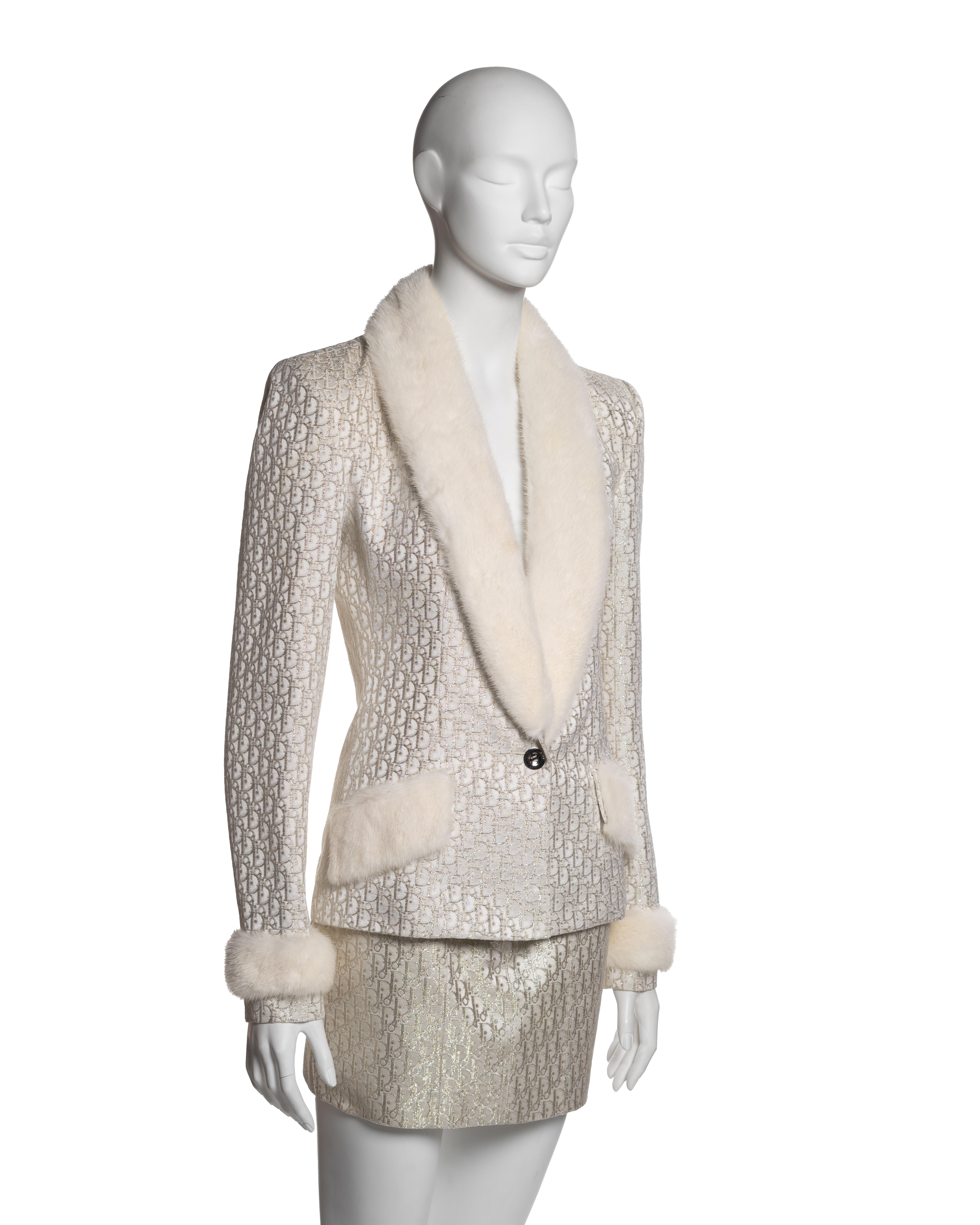 Women's Christian Dior by John Galliano Metallic Monogram Mink-Trimmed Suit, FW 2004 For Sale