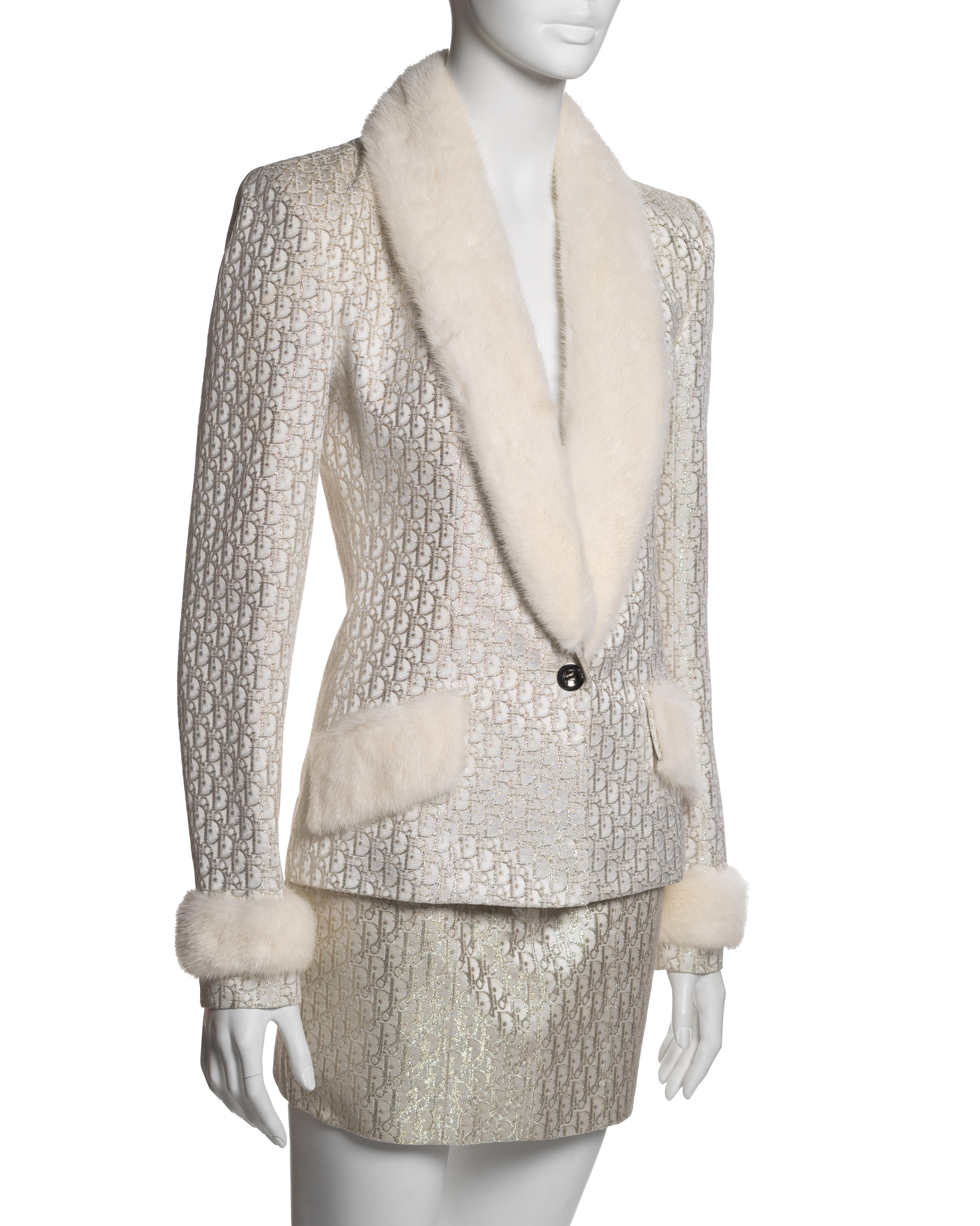 Christian Dior by John Galliano Metallic Monogram Mink-Trimmed Suit, FW 2004 For Sale 1