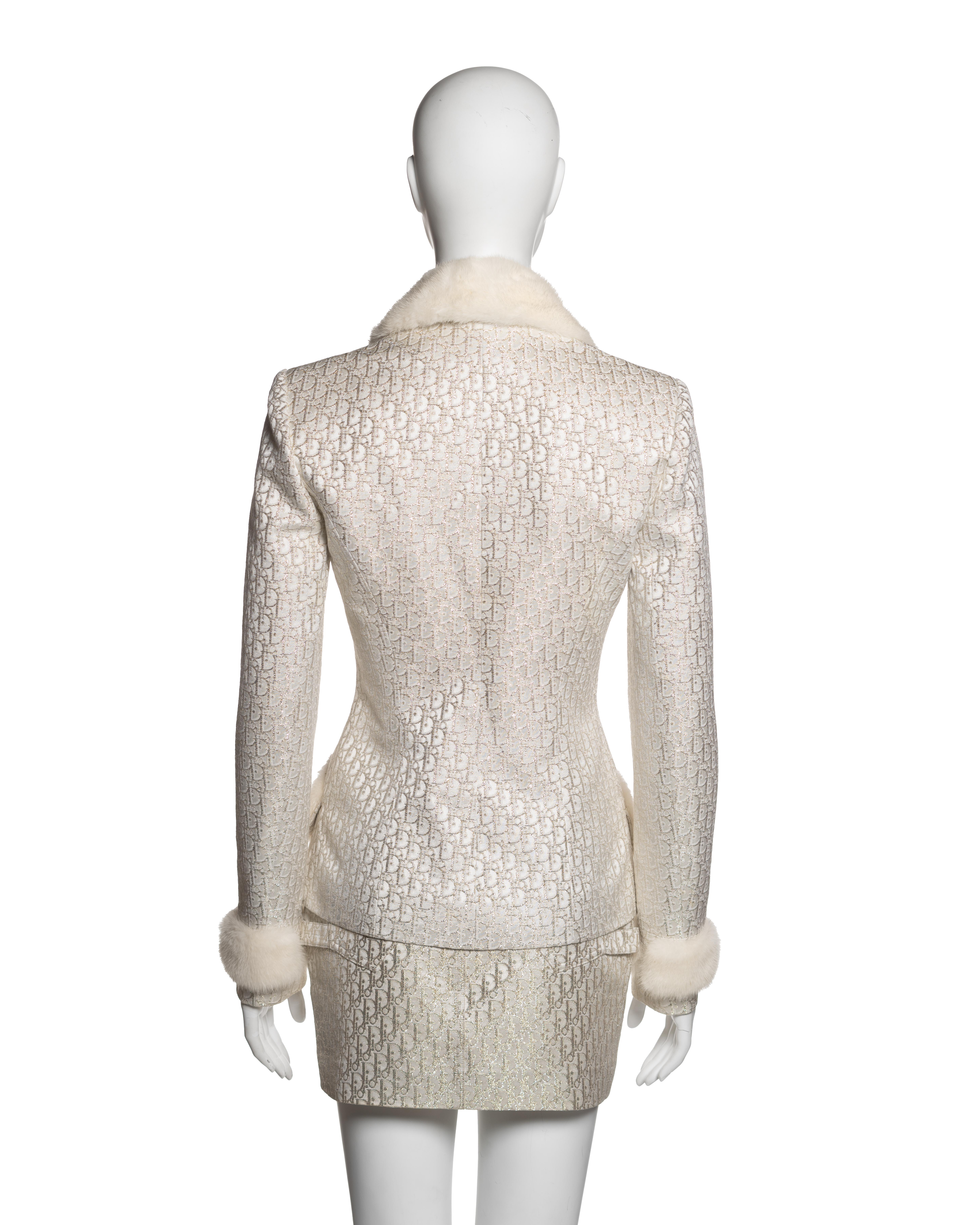 Christian Dior by John Galliano Metallic Monogram Mink-Trimmed Suit, FW 2004 For Sale 3