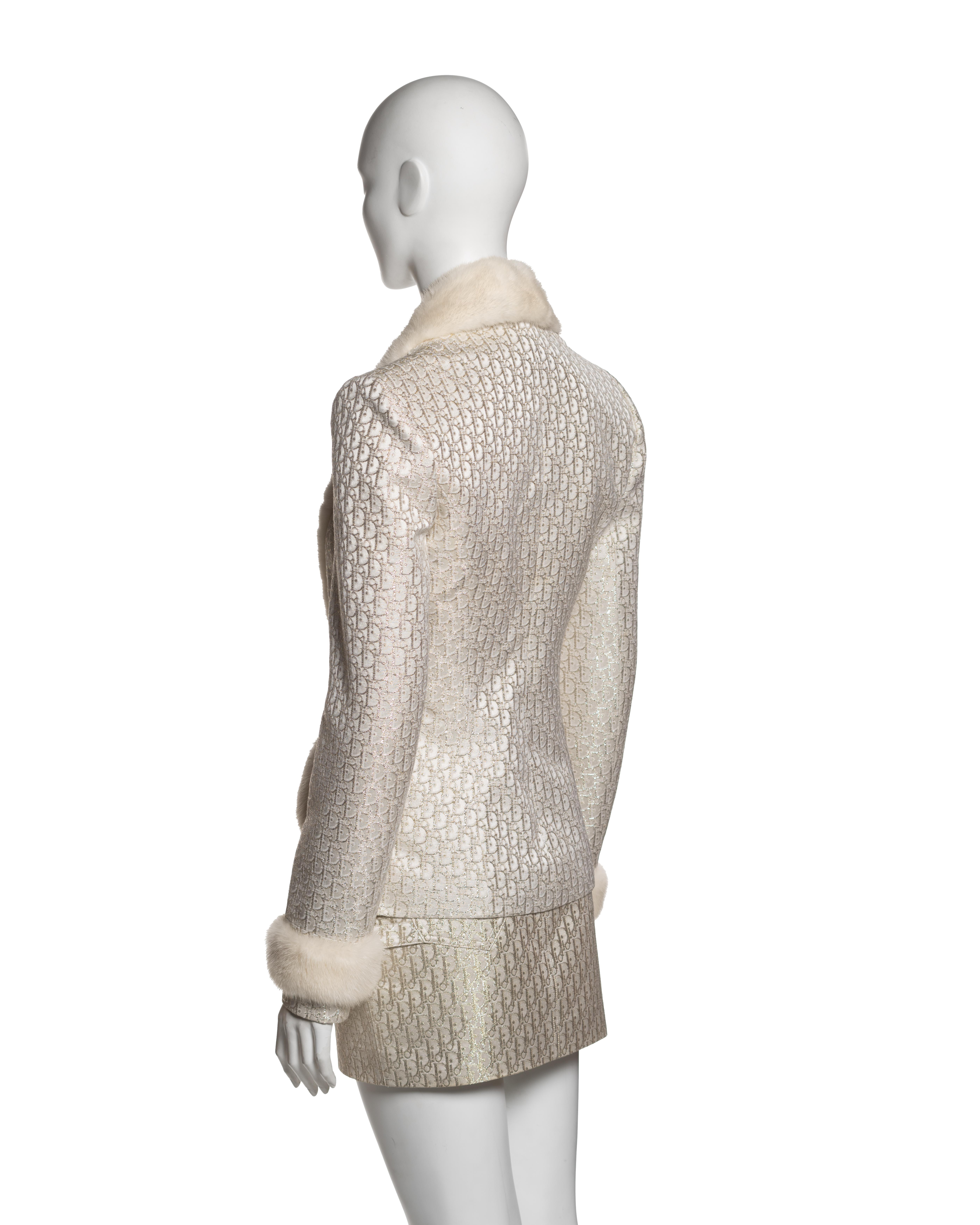 Christian Dior by John Galliano Metallic Monogram Mink-Trimmed Suit, FW 2004 For Sale 4