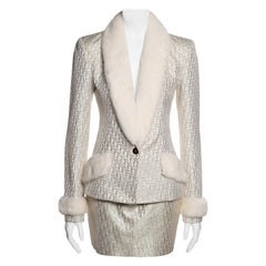 Christian Dior by John Galliano Metallic Monogram Mink-Trimmed Suit, FW 2004