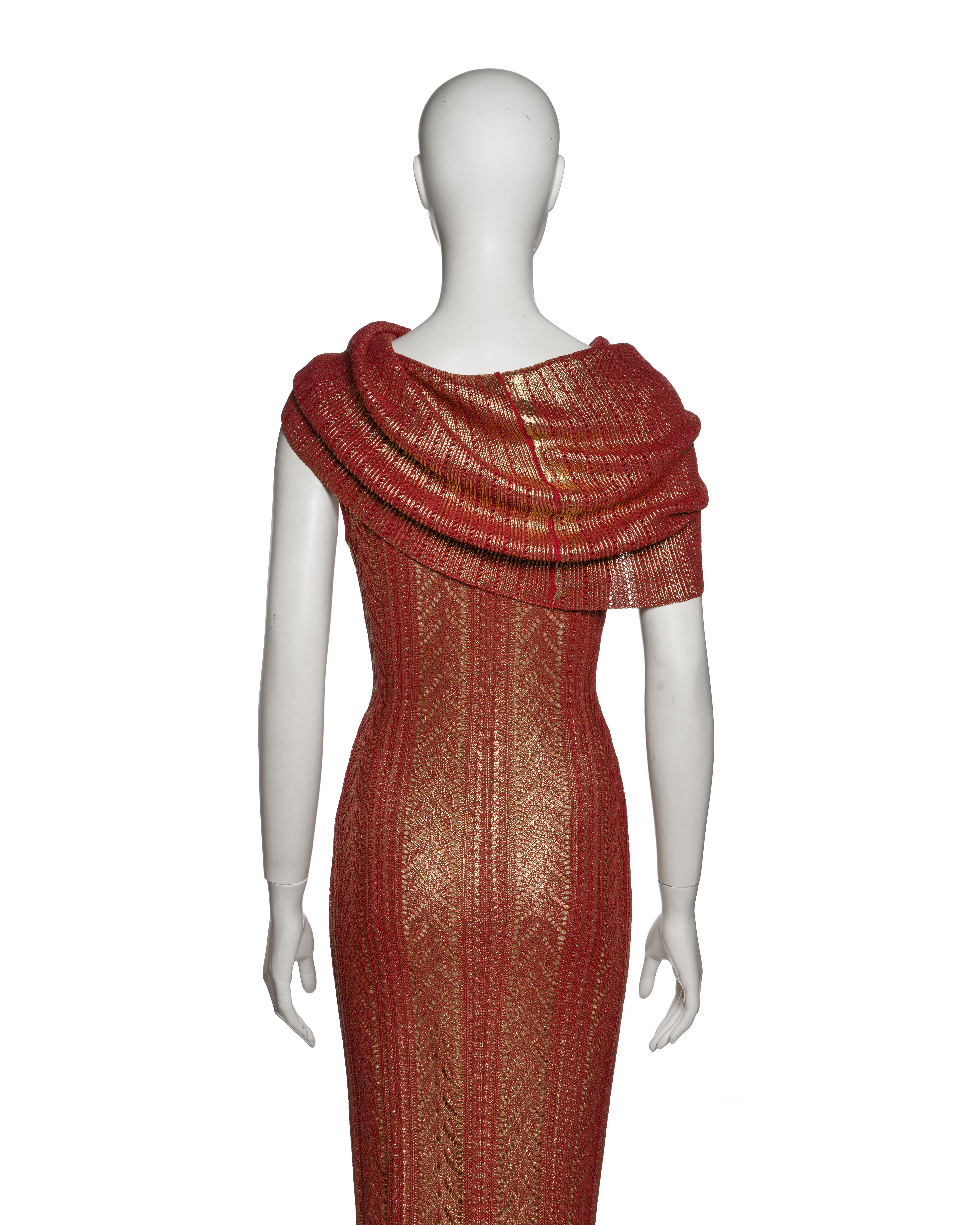 Christian Dior for John Galliano Metallisches rot-goldenes Strick-Säulenkleid, FW 1999 im Angebot 5