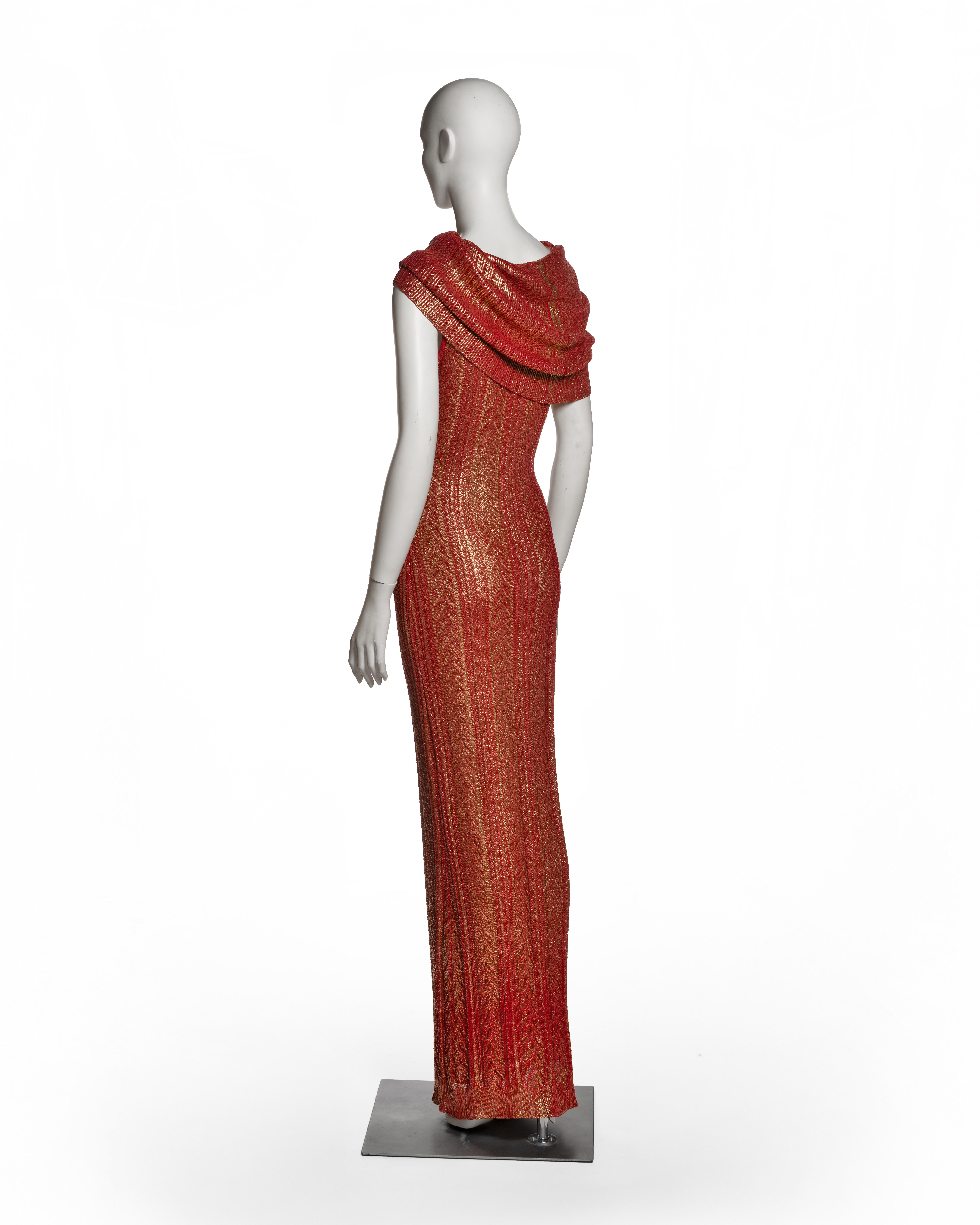 Christian Dior for John Galliano Metallisches rot-goldenes Strick-Säulenkleid, FW 1999 im Angebot 6