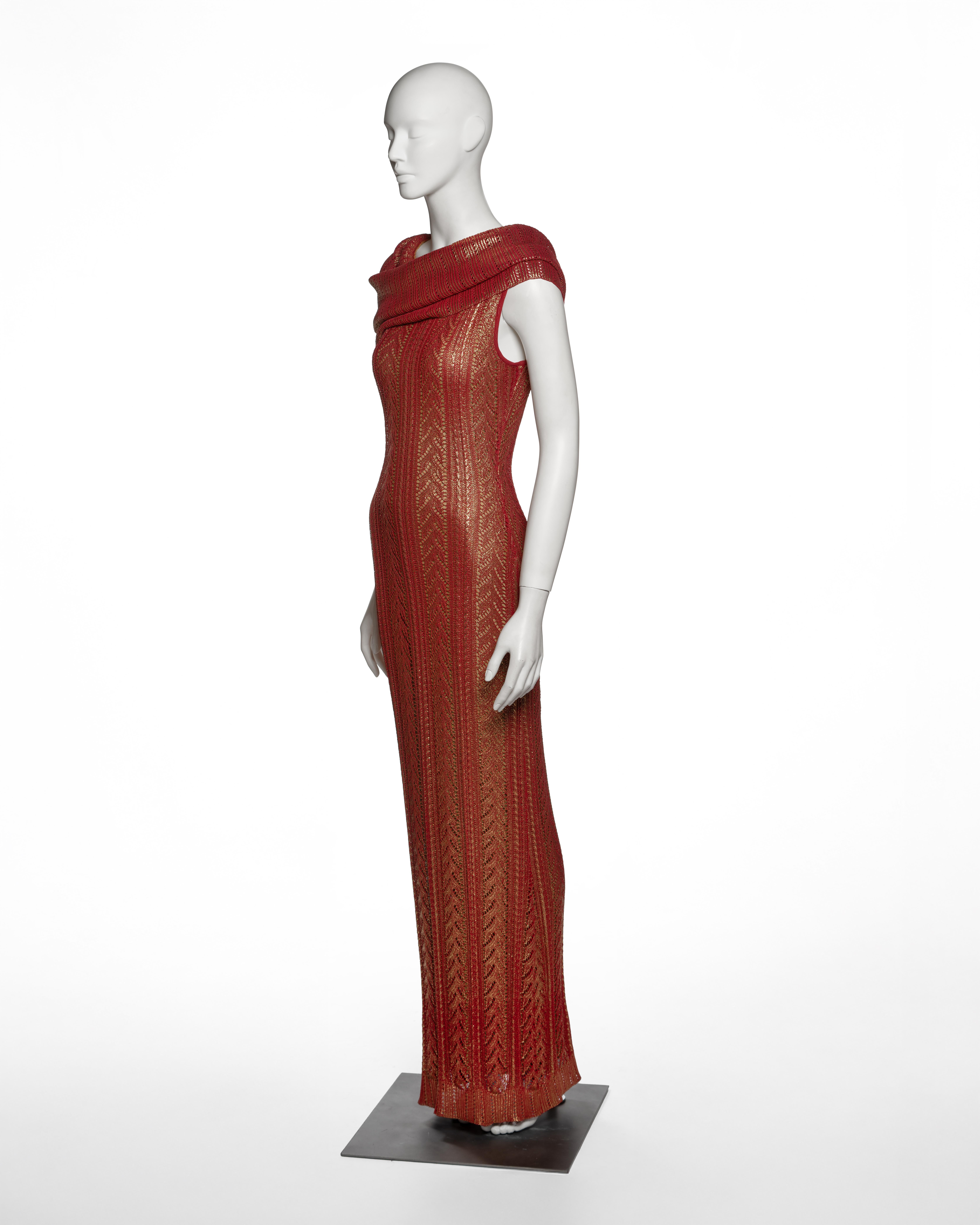 Christian Dior for John Galliano Metallisches rot-goldenes Strick-Säulenkleid, FW 1999 im Angebot 7