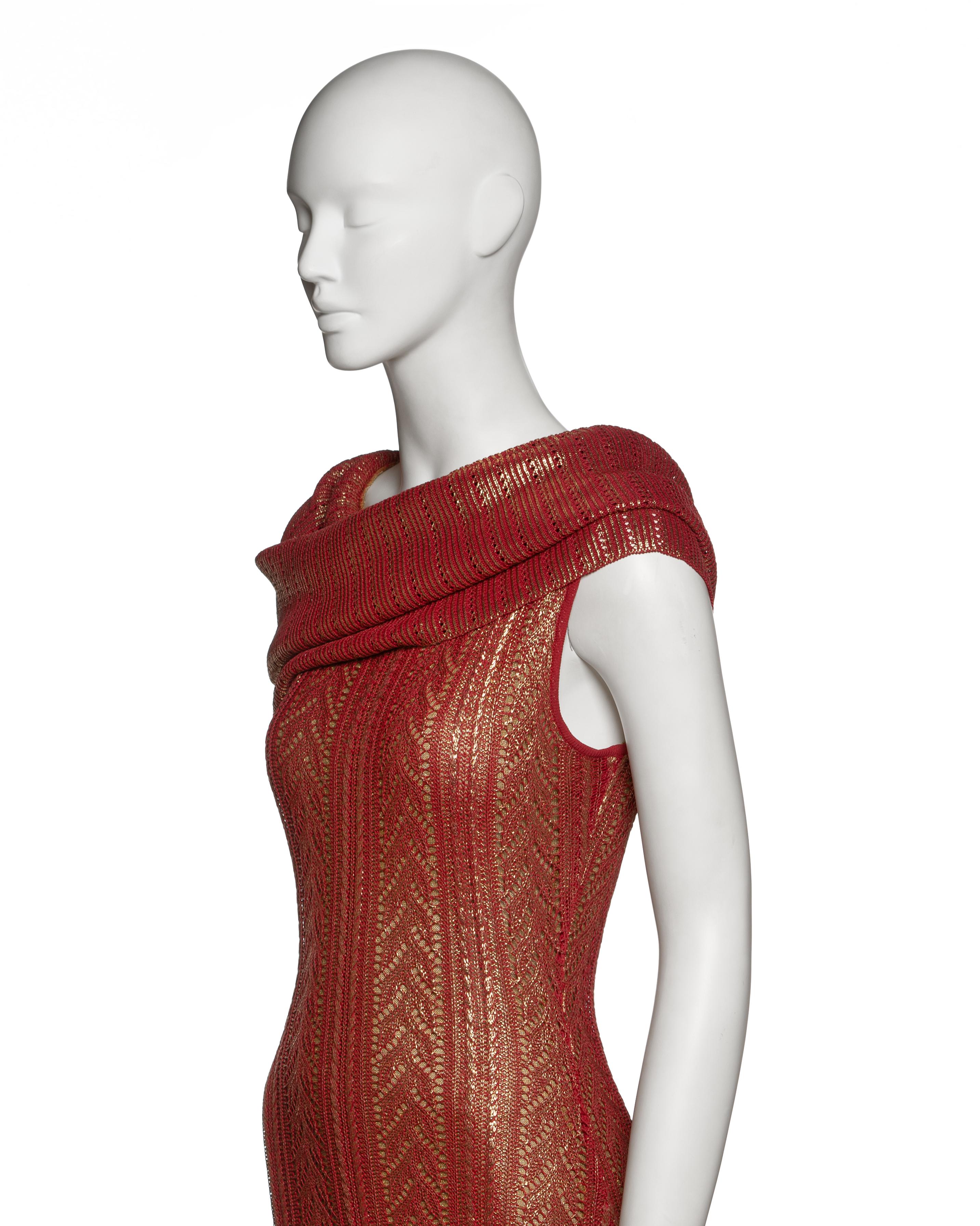 Christian Dior for John Galliano Metallisches rot-goldenes Strick-Säulenkleid, FW 1999 im Angebot 8