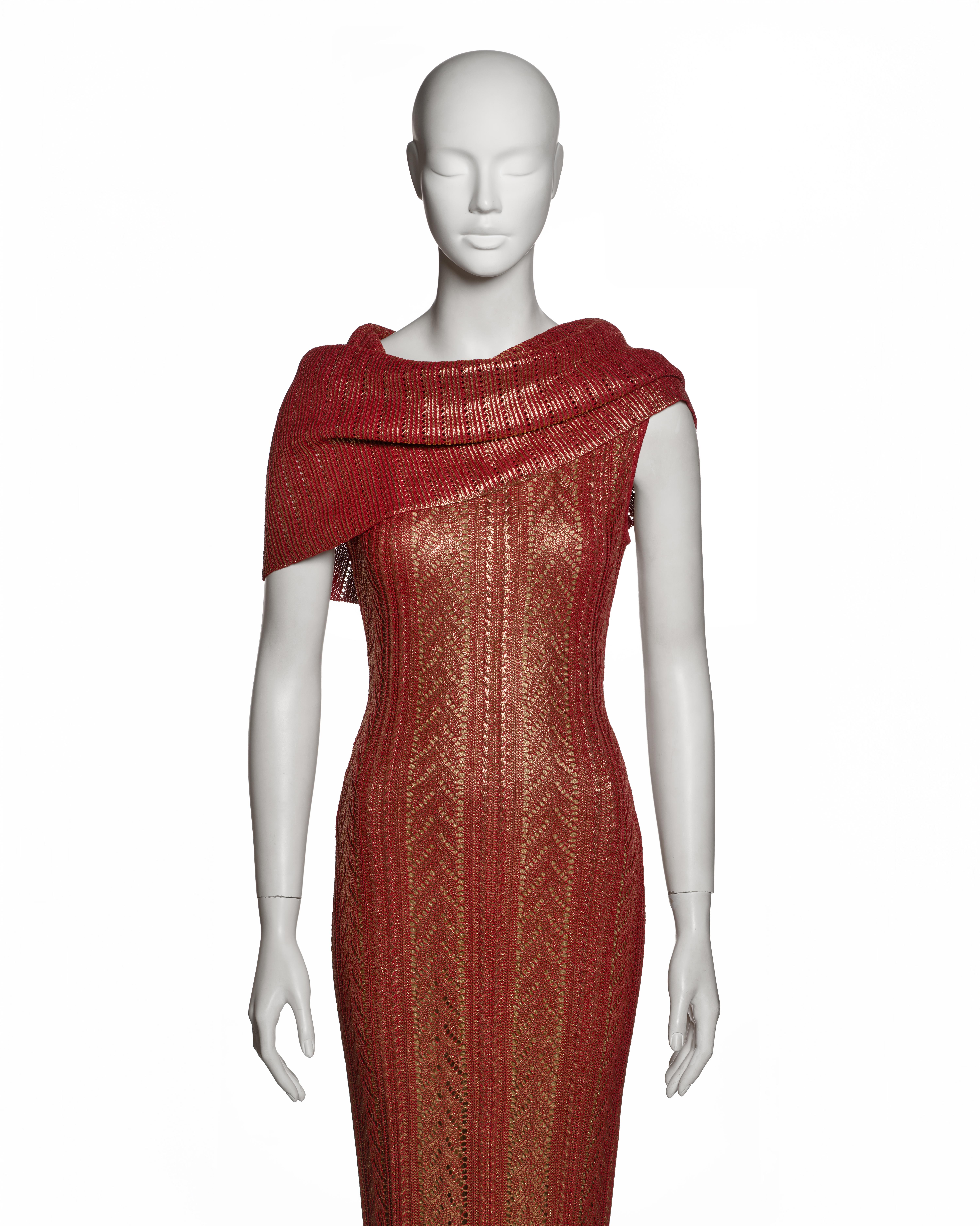 Christian Dior for John Galliano Metallisches rot-goldenes Strick-Säulenkleid, FW 1999 (Braun) im Angebot