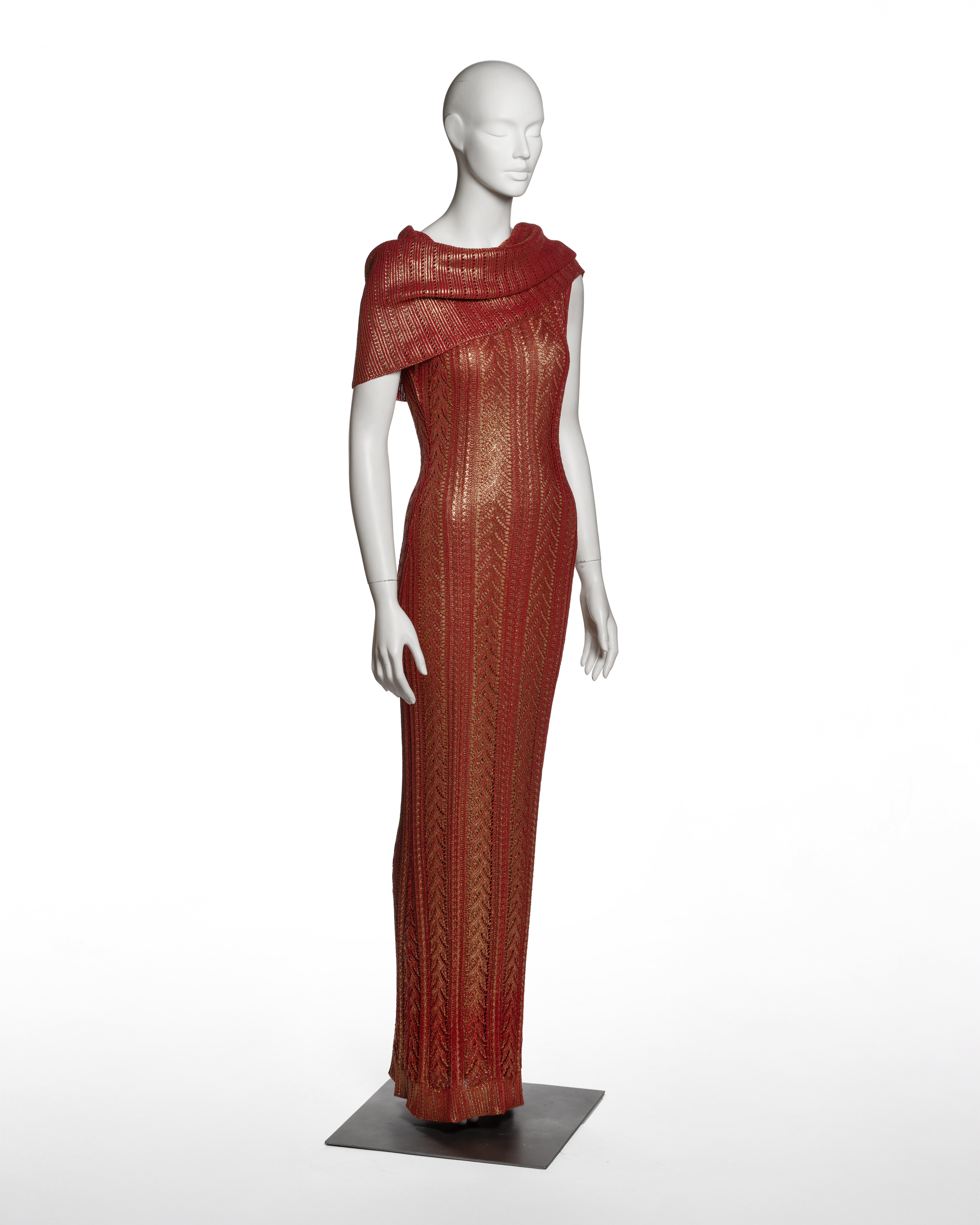 Christian Dior for John Galliano Metallisches rot-goldenes Strick-Säulenkleid, FW 1999 für Damen oder Herren im Angebot