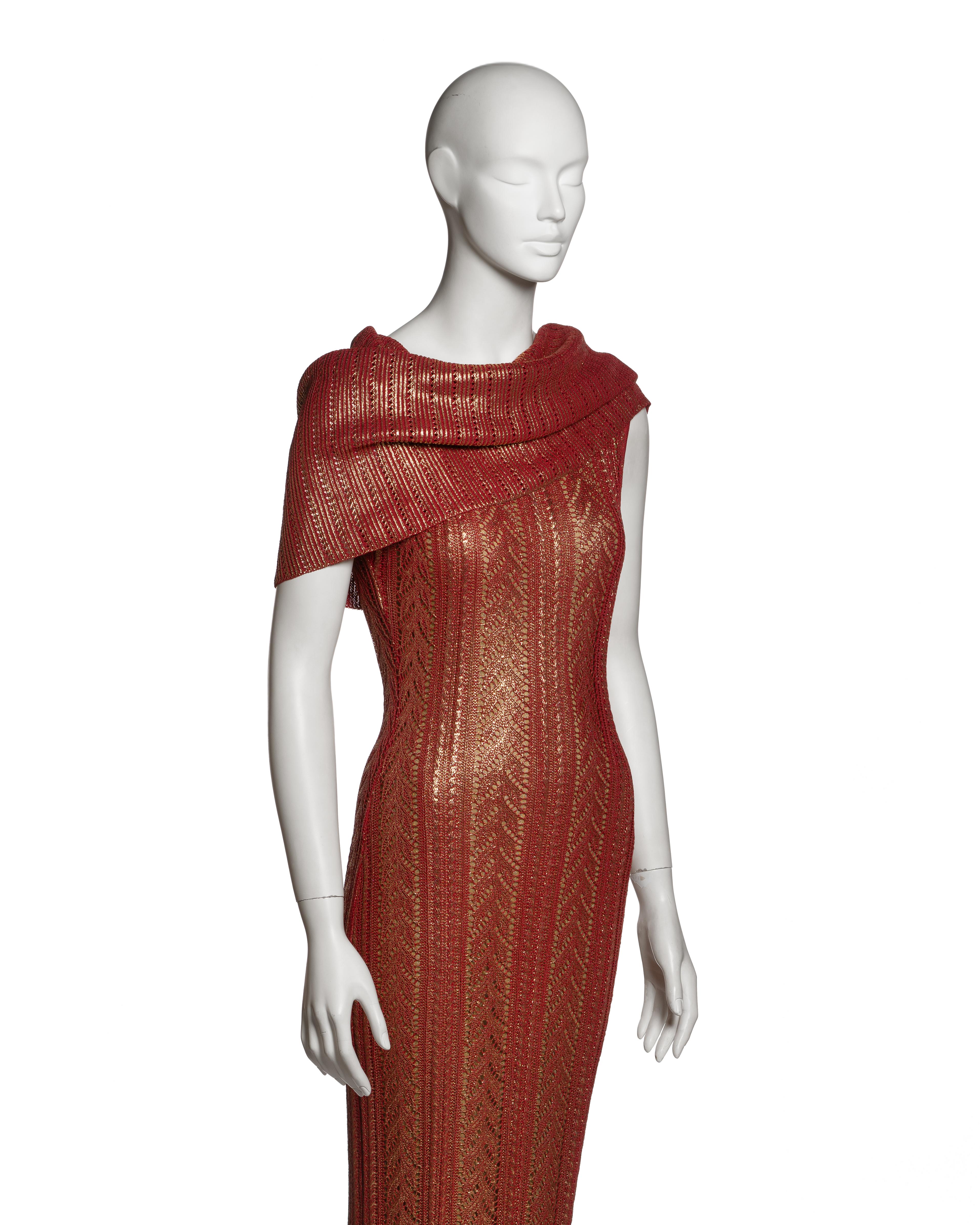 Christian Dior for John Galliano Metallisches rot-goldenes Strick-Säulenkleid, FW 1999 im Angebot 1