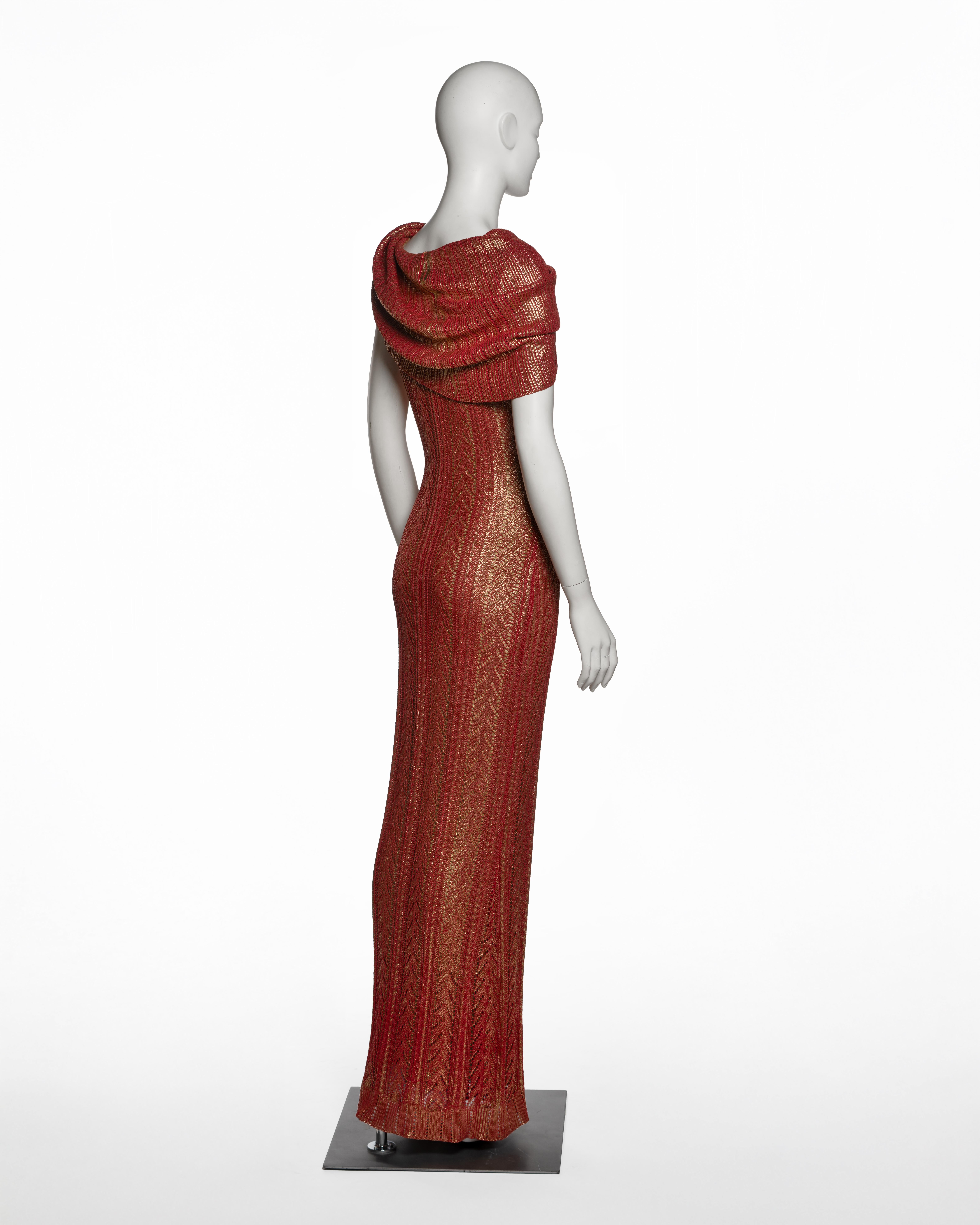 Christian Dior for John Galliano Metallisches rot-goldenes Strick-Säulenkleid, FW 1999 im Angebot 2
