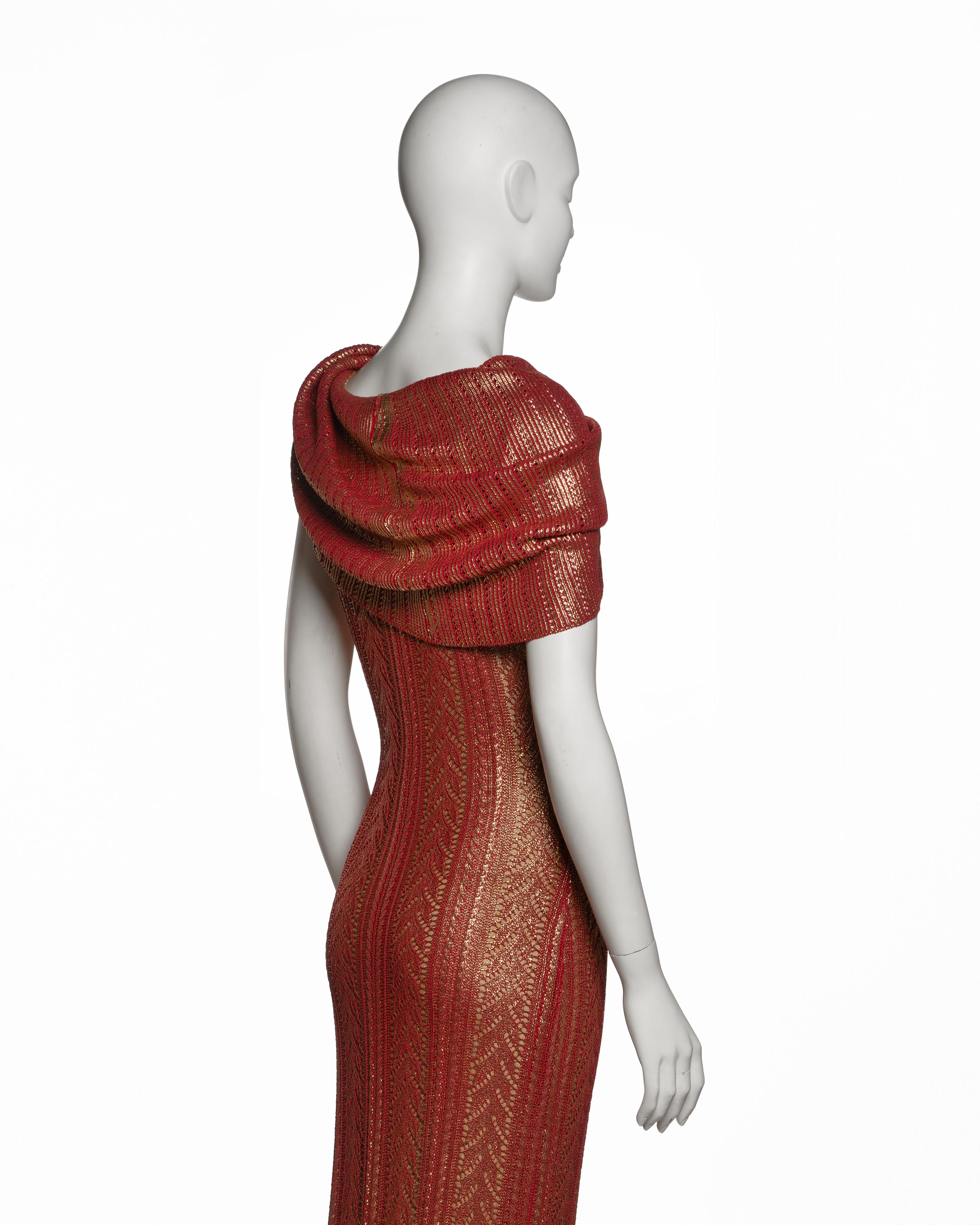 Christian Dior for John Galliano Metallisches rot-goldenes Strick-Säulenkleid, FW 1999 im Angebot 3