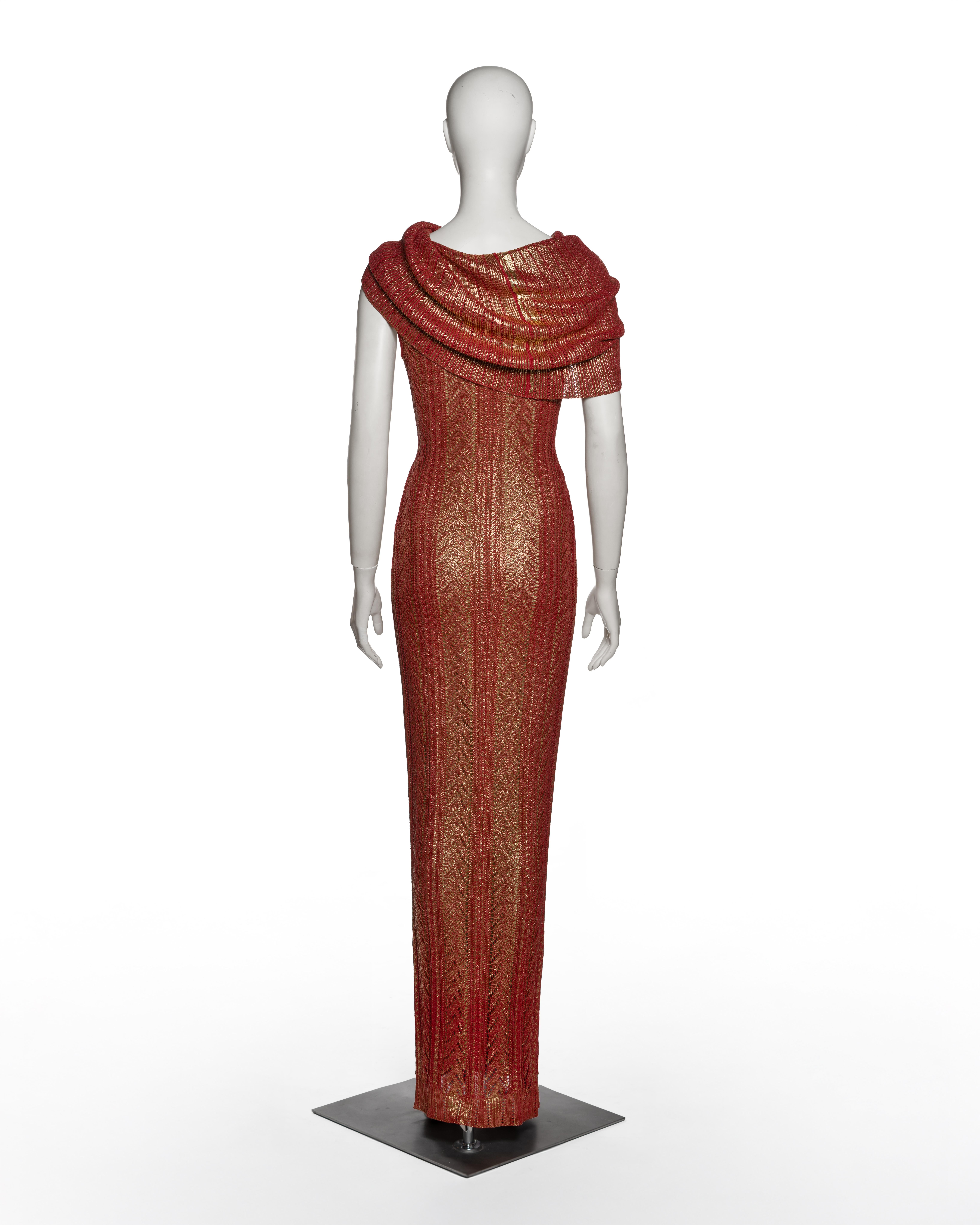 Christian Dior for John Galliano Metallisches rot-goldenes Strick-Säulenkleid, FW 1999 im Angebot 4