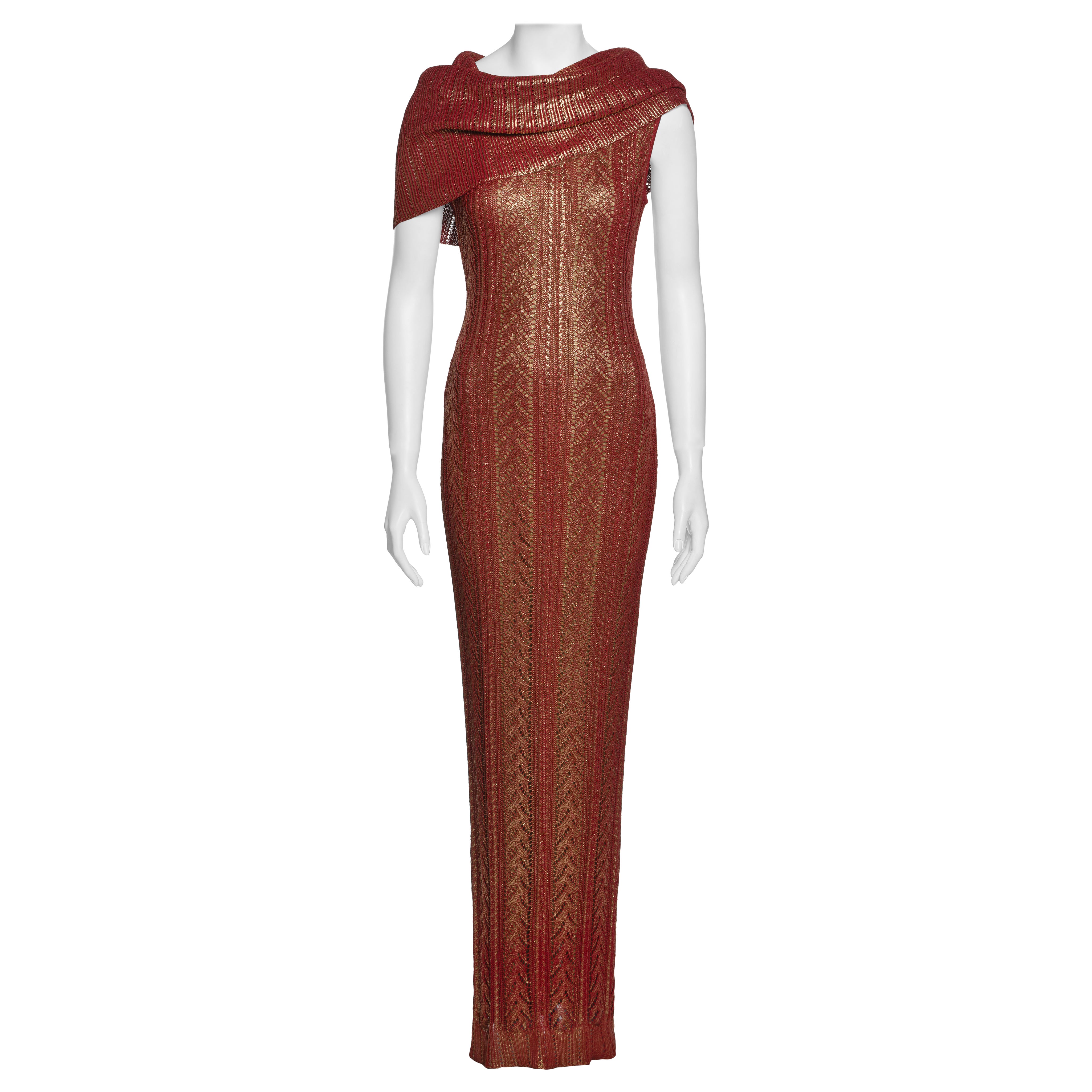 Christian Dior for John Galliano Metallisches rot-goldenes Strick-Säulenkleid, FW 1999 im Angebot