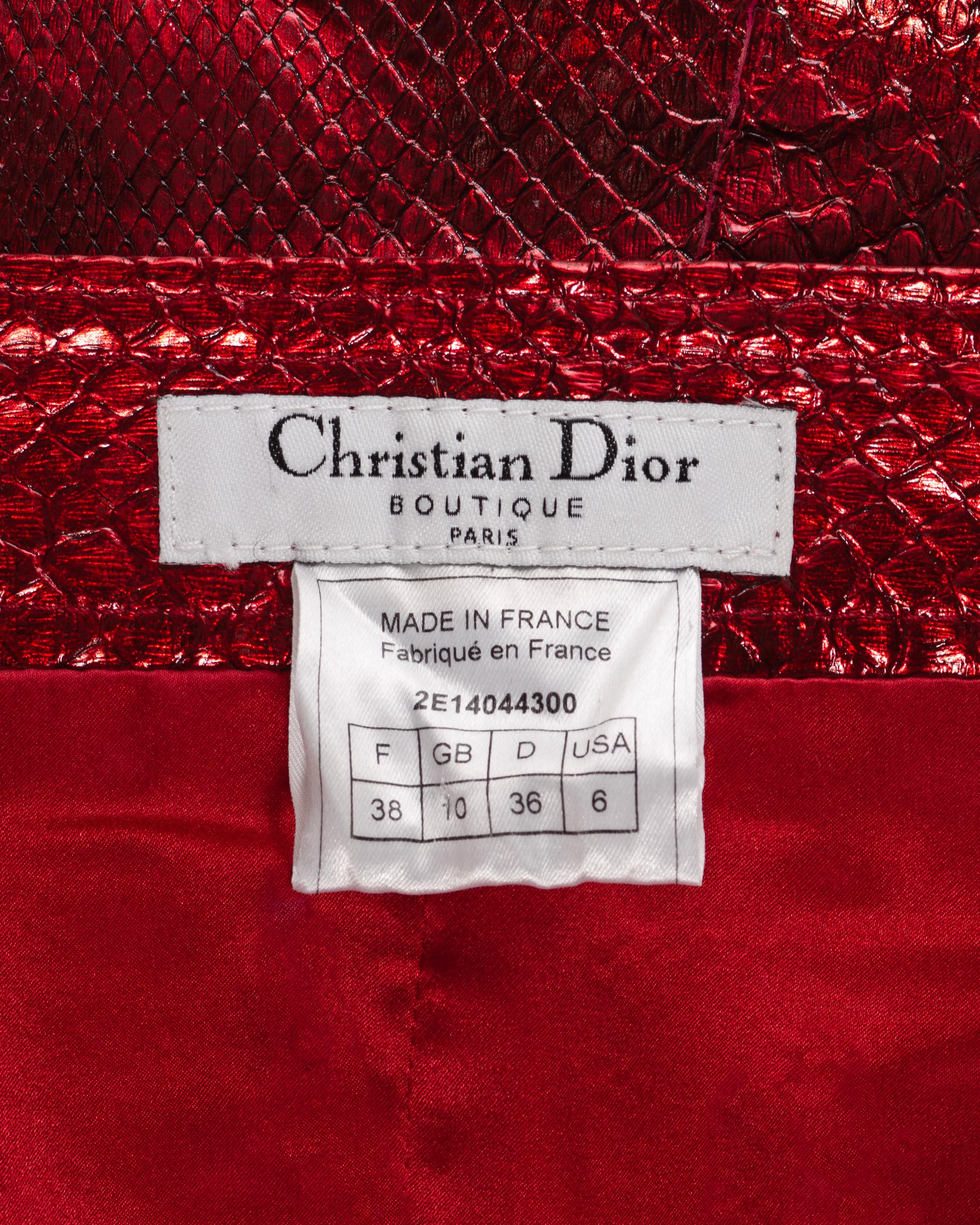 Pantalon évasé en python rouge métallisé Christian Dior by John Galliano, ss 2002 en vente 9