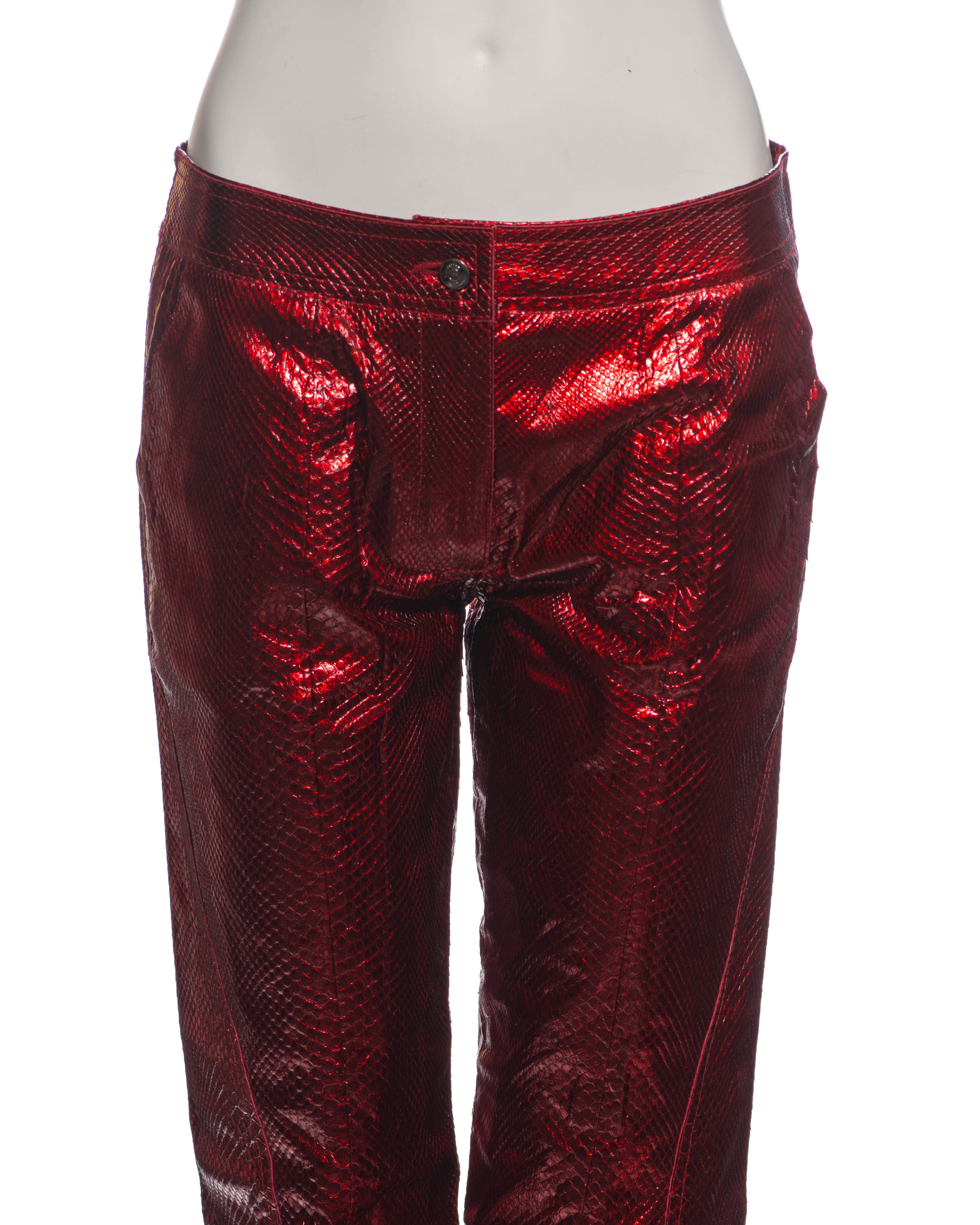 Pantalon évasé en python rouge métallisé Christian Dior by John Galliano, ss 2002 Excellent état - En vente à London, GB