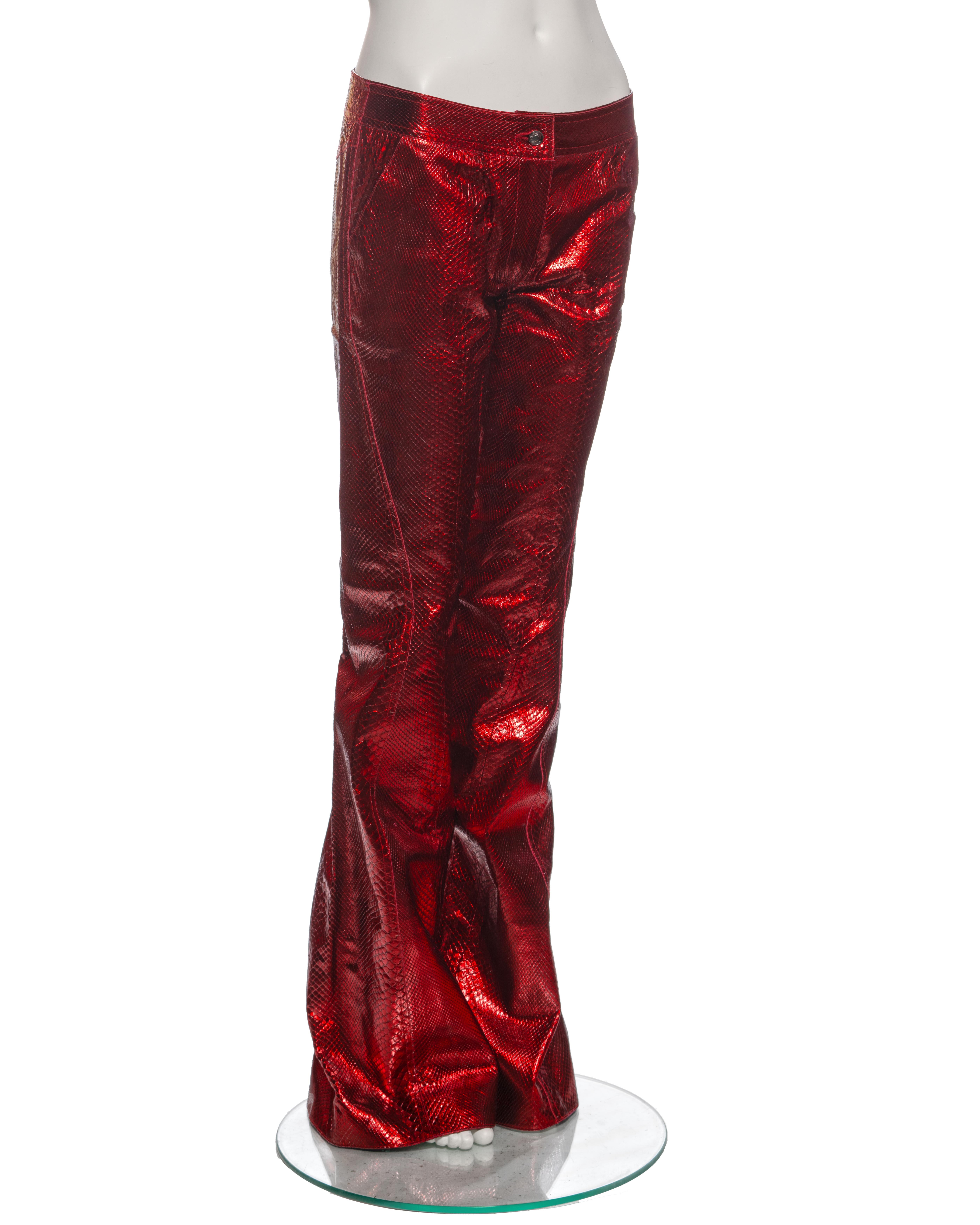 Women's Christian Dior by John Galliano Metallic Red Python Flared Trousers, ss 2002 For Sale